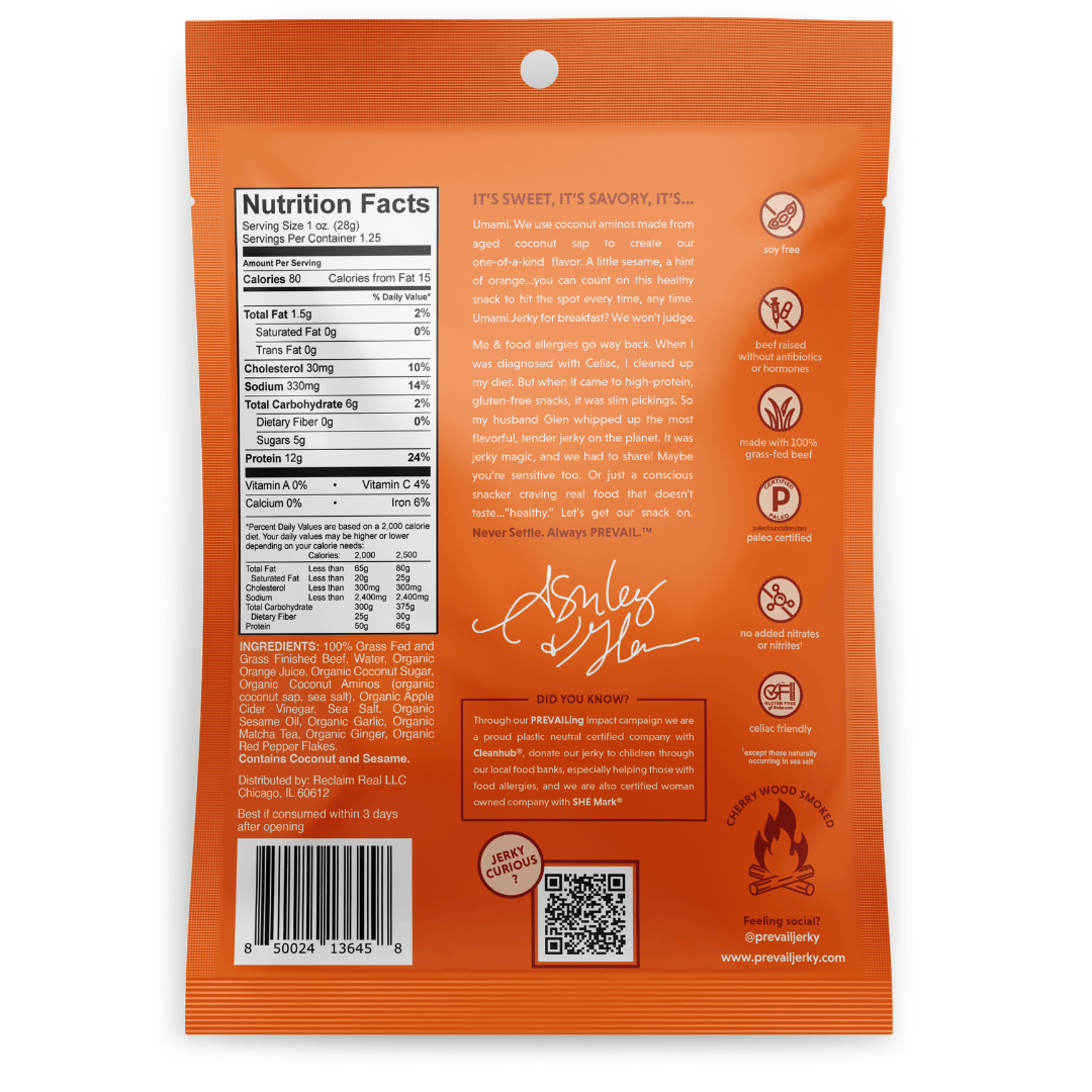 PREVAIL Jerky Jerky Umami Beef Jerky Single Serve 8 Pack