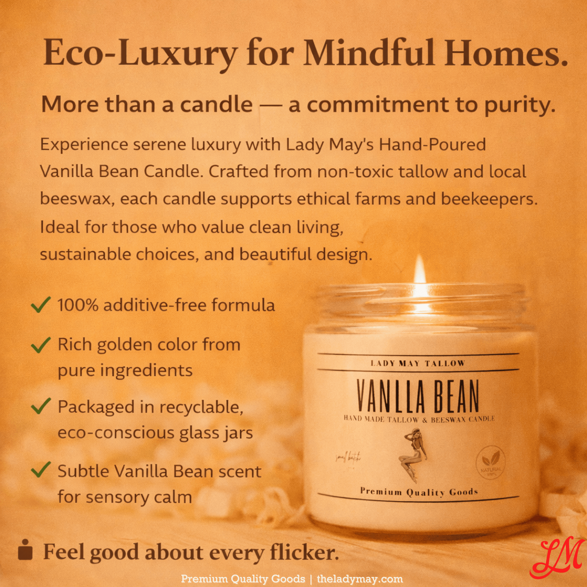 Lady May Tallow Candles Lady May "Classics" All Natural, Tallow & Beeswax Candle
