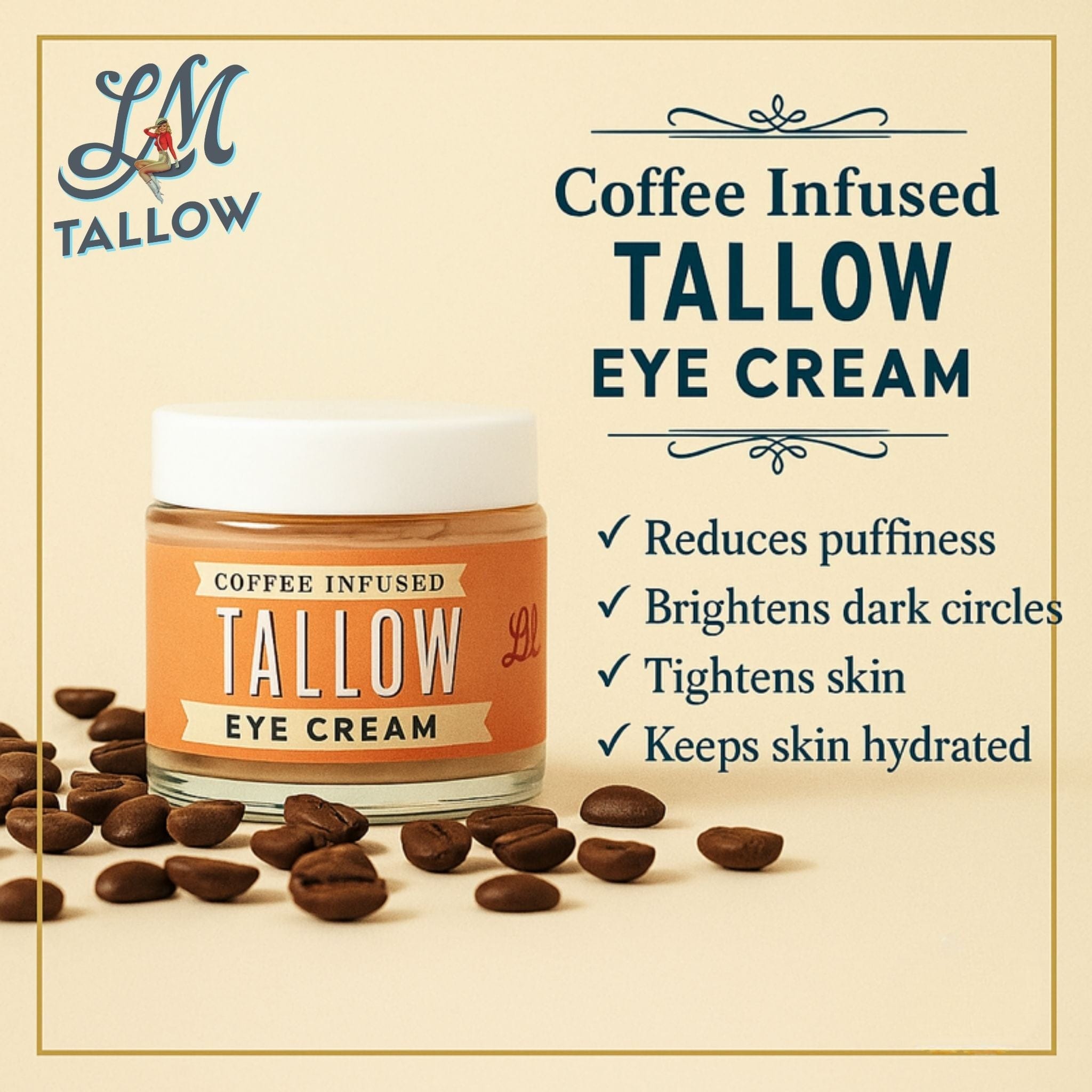 Tallow Eye Cream | Coffee Infused Under Eye Cream 2 oz