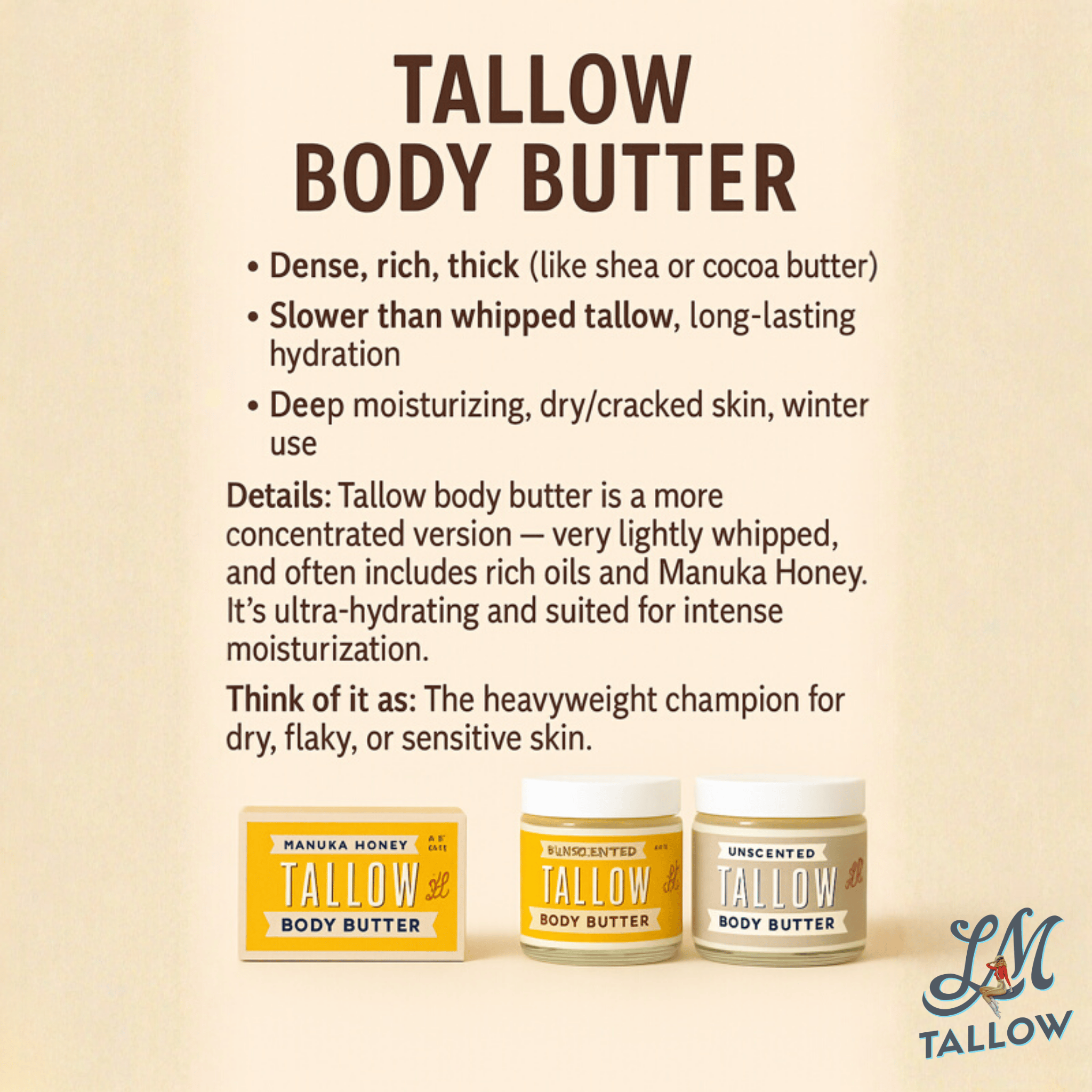 Lady May Tallow Body Cream/Lotion Manuka Honey & Rosehip Tallow Body Butter