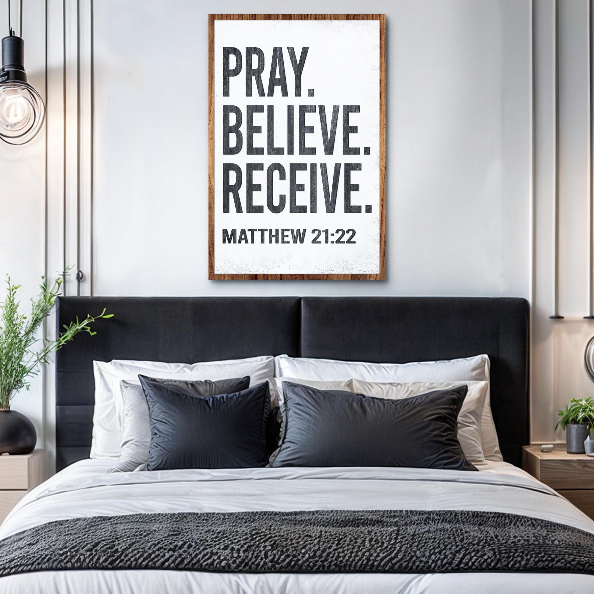 Tailored Canvases Canvas 18x12 inch Medium Premium Gallery Wrapped Matthew 21:22 - Pray Believe Receive Faith Sign II