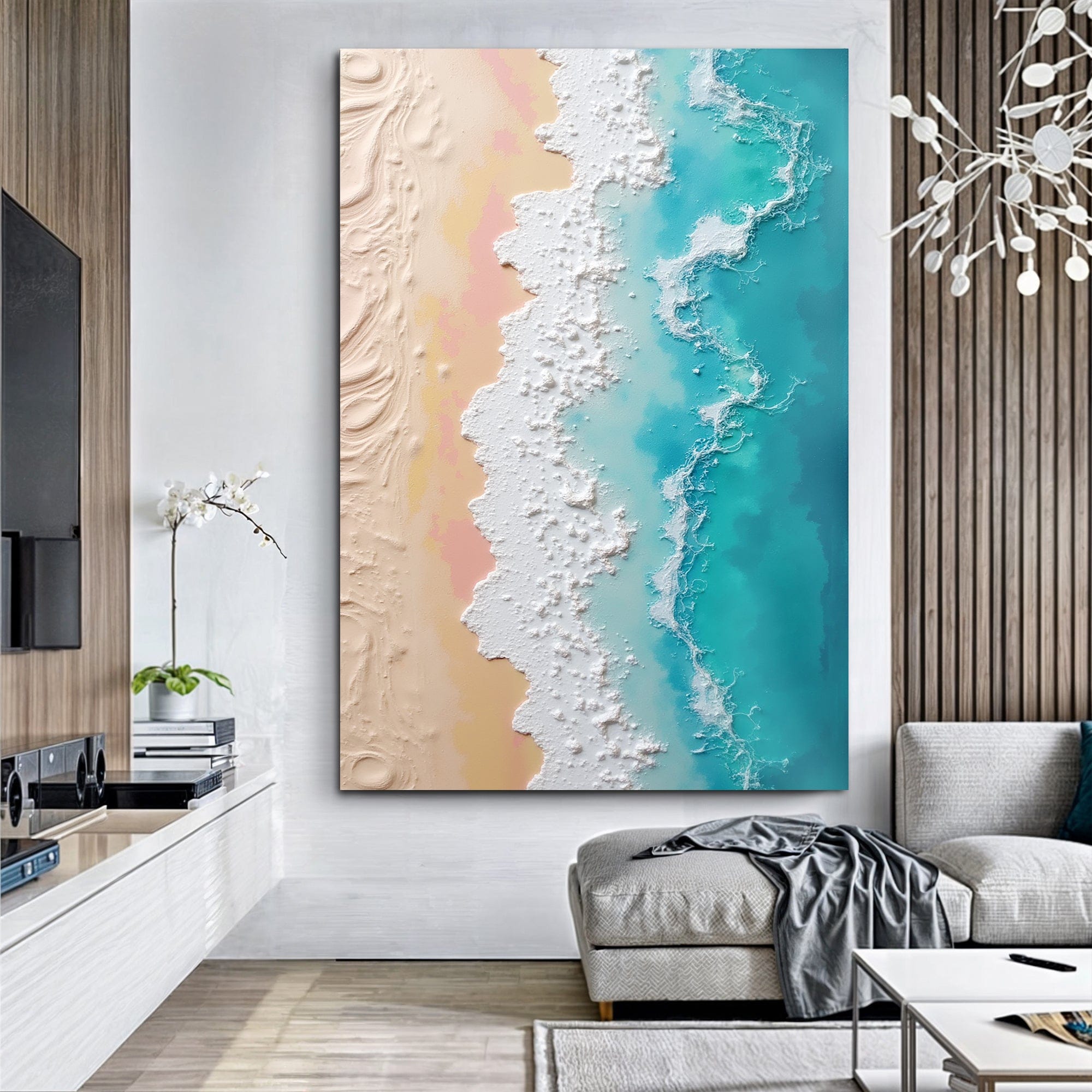 Tailored Canvases Canvas 3D Minimalist Pink and Blue Ocean Wall Art