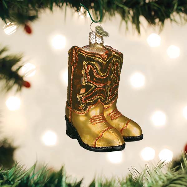 Old World Christmas 3.5 X 2.5 X 2.5 / 32494 Brown Pair Of Cowboy Boots Ornament