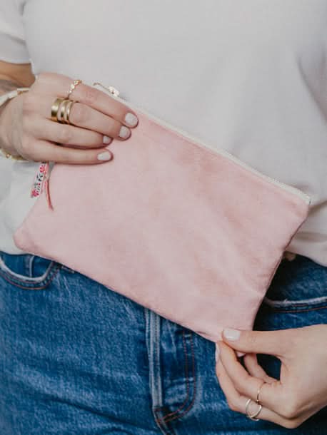 Ash & Rose Pink Fleur Vegan Suede Clutch Purse