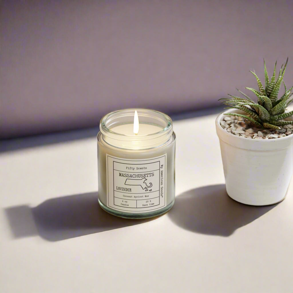 Massachusetts - Lavender Scented Candle - Coconut Apricot Wax - My American Goods