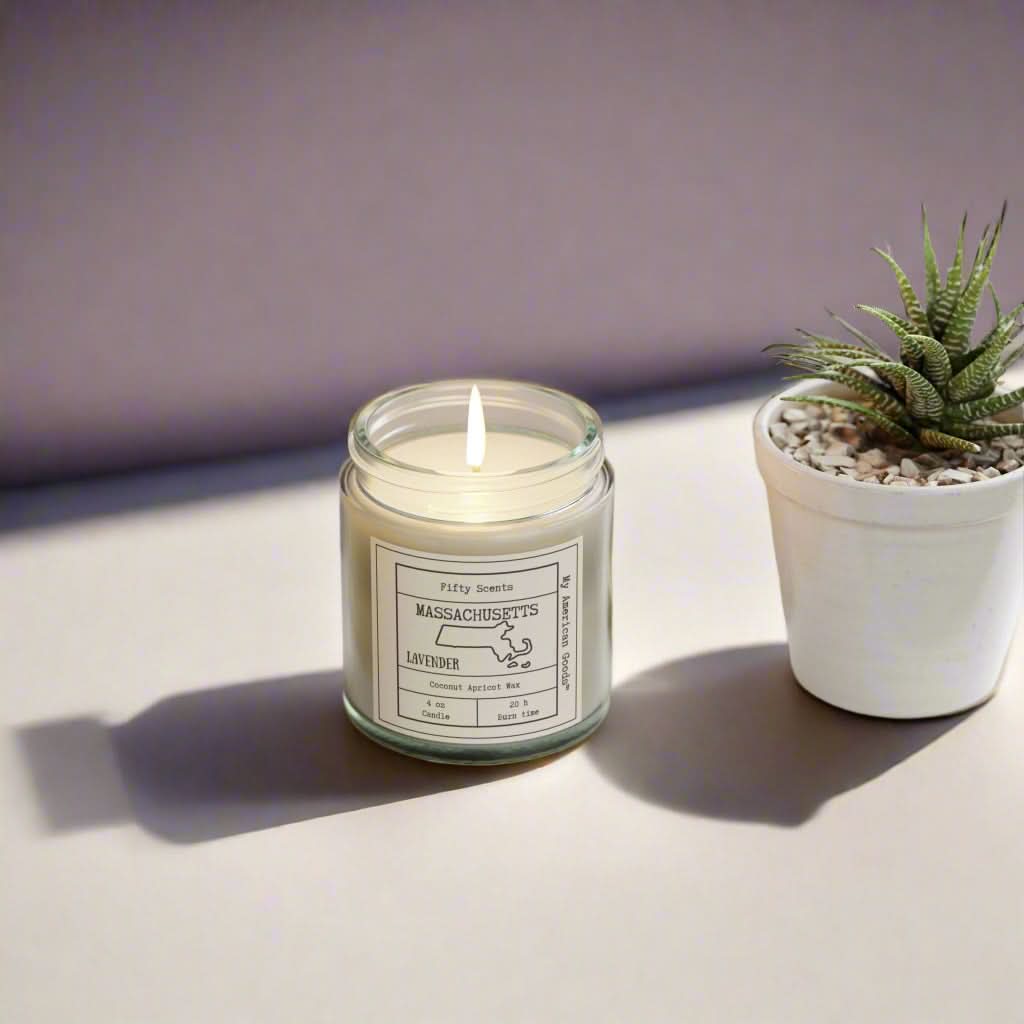 Massachusetts - Lavender Scented Candle - Coconut Apricot Wax - My American Goods
