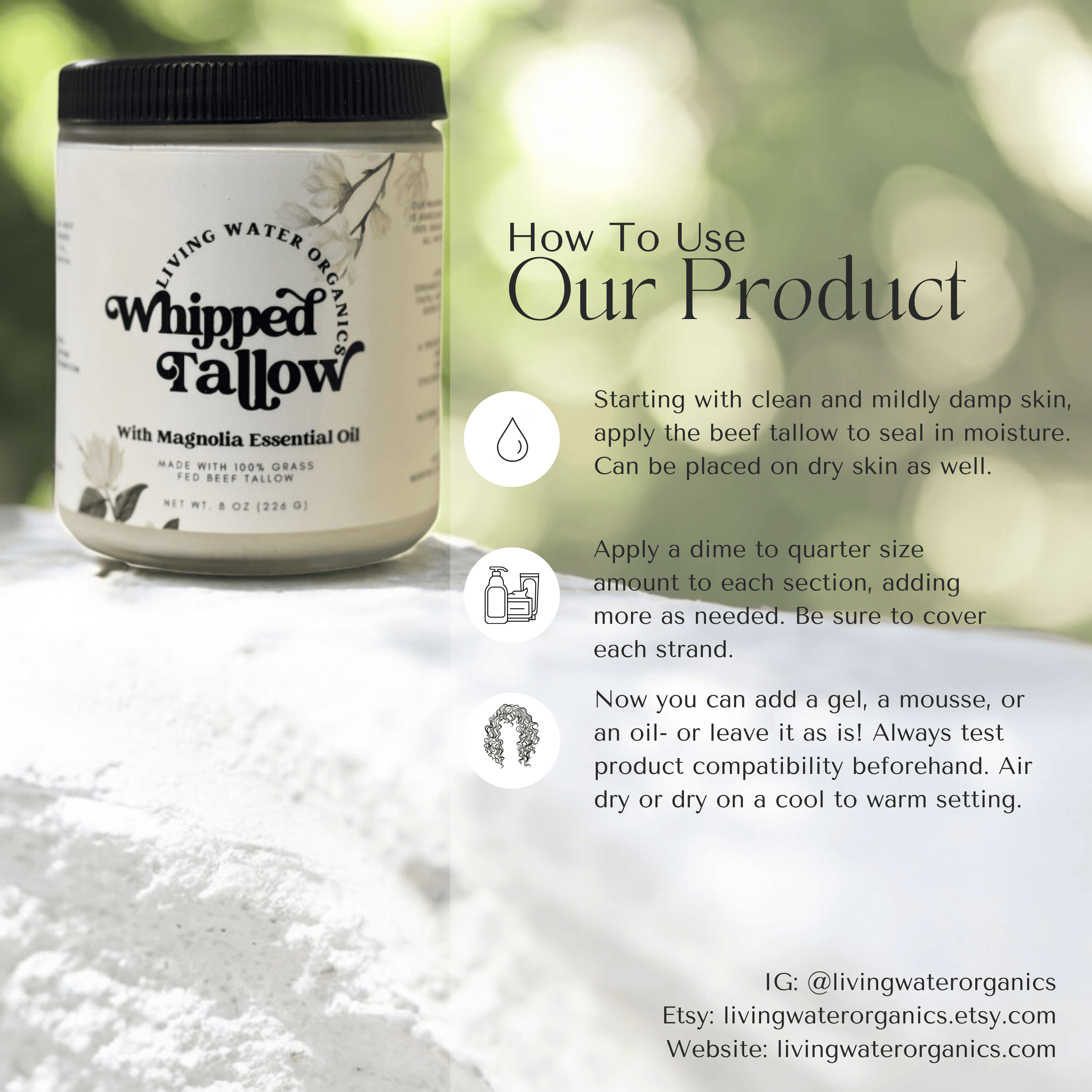 Living Water Organics Whipped Grass-Fed Tallow for Face & Body