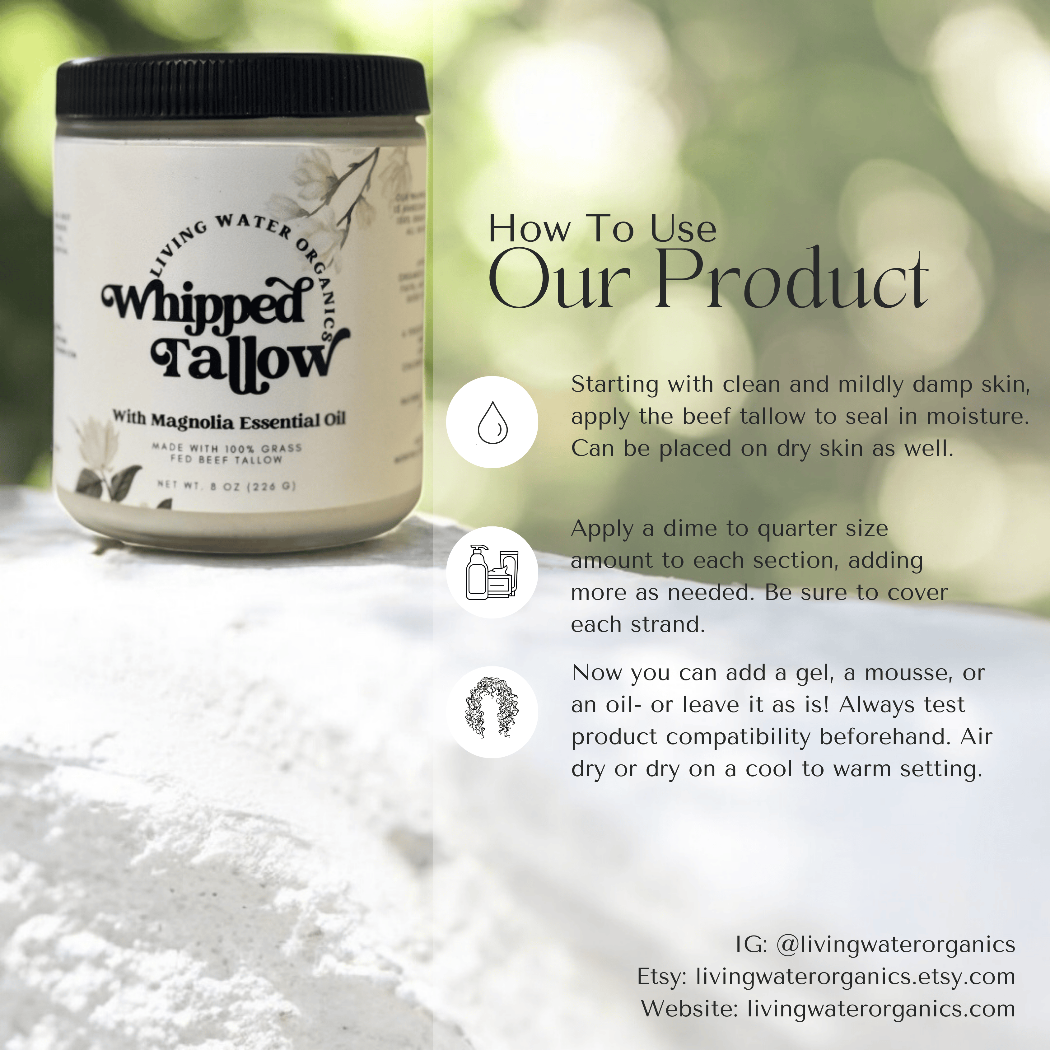 100% Grass Fed Whipped Tallow for Face, Hair, and Skin, Natural Tallow - My American Goods