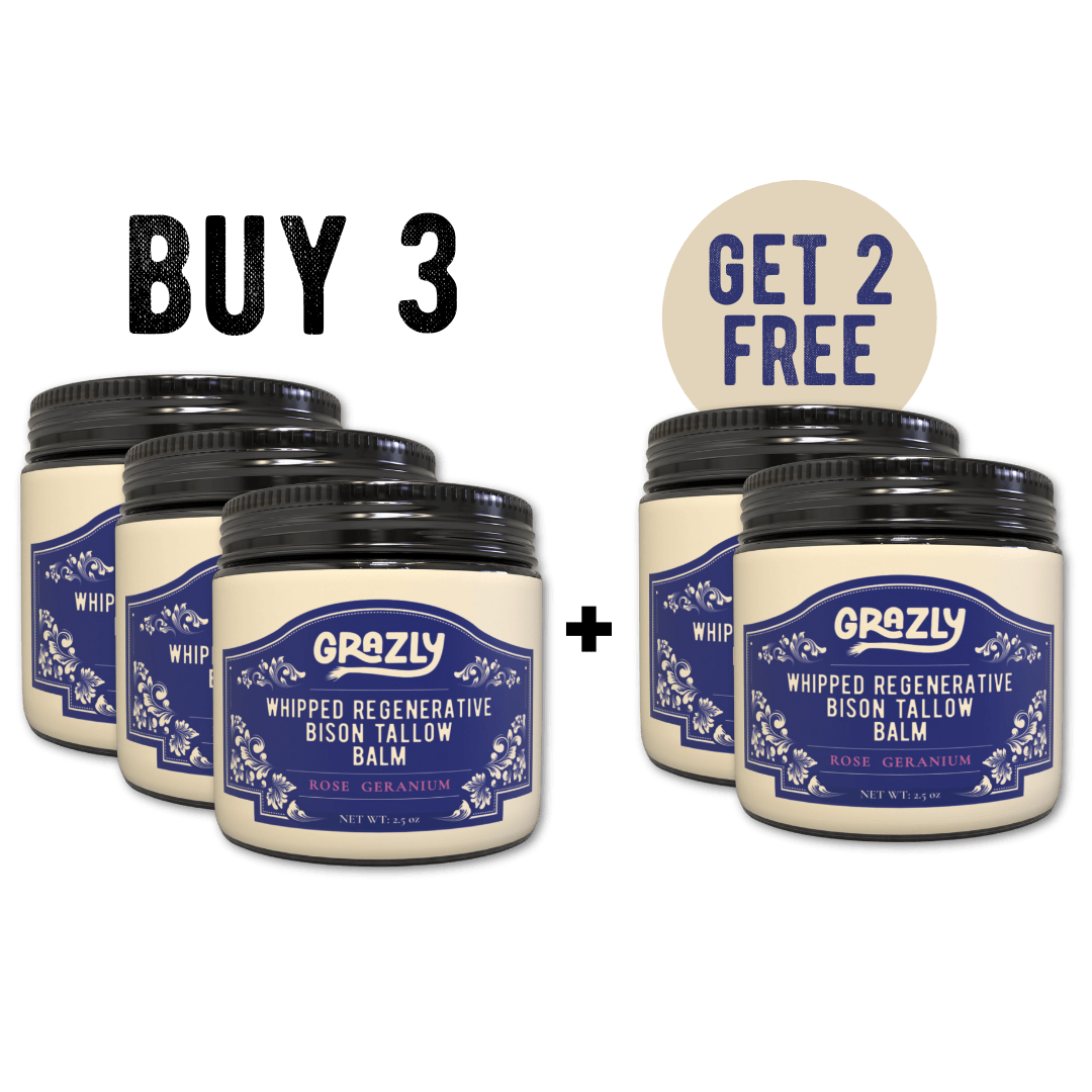 Grazly Rose Geranium / Buy 3 Get 2 Free Whipped Bison Tallow & Manuka Honey Moisturizing Balm