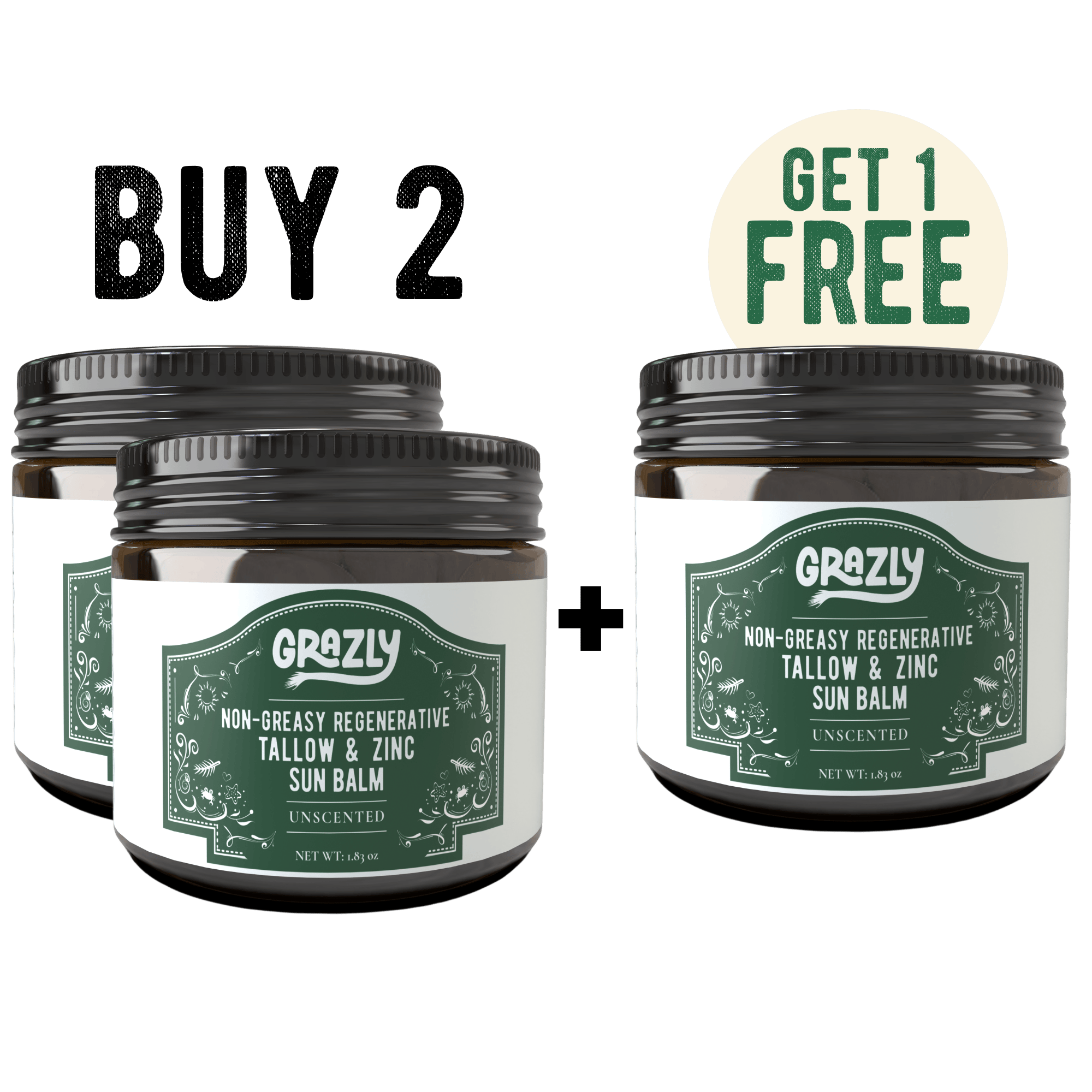 Grazly Buy 2 Get 1 Free Regenerative Tallow & Zinc Sun Balm