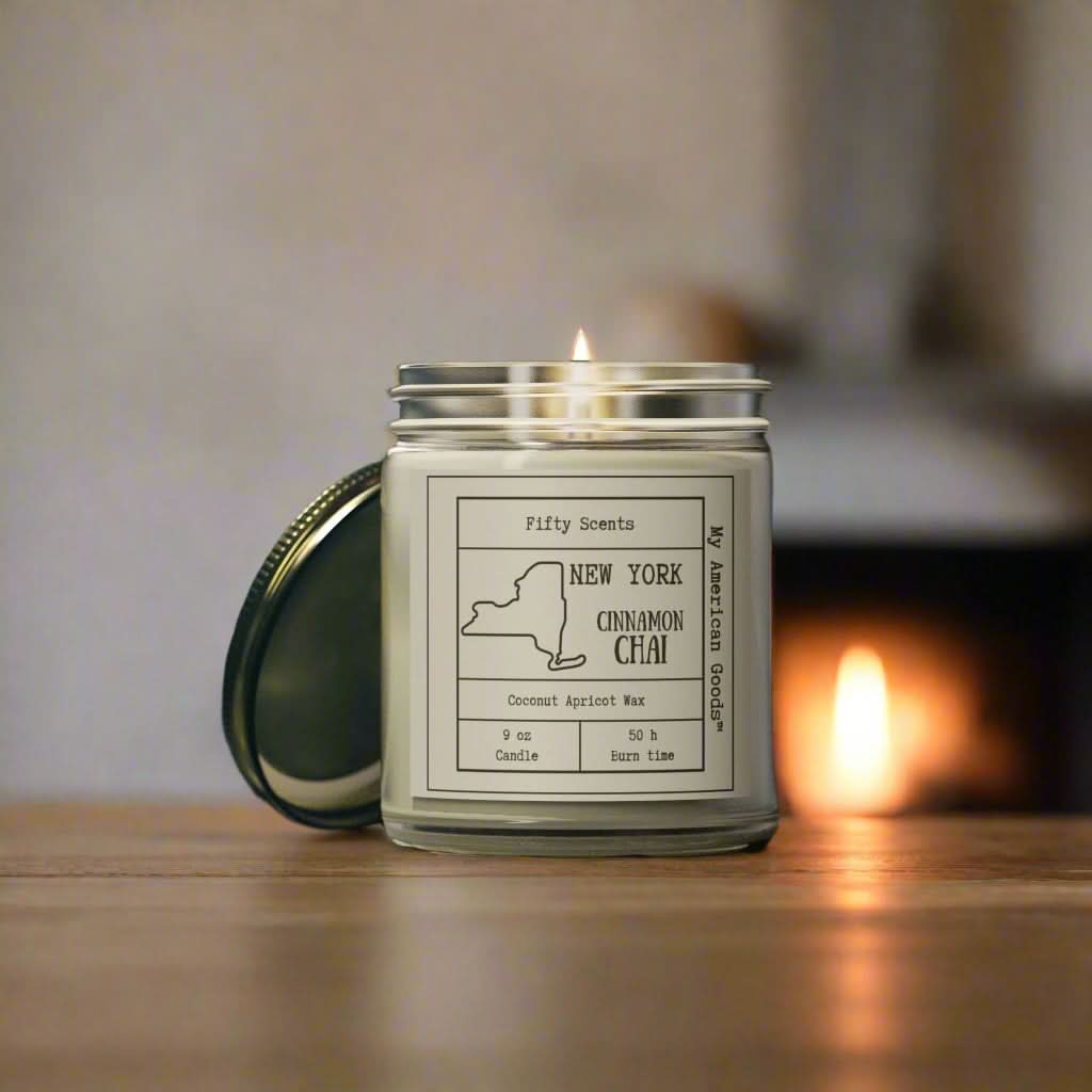New York - Cinnamon Chai Scented Candle - Coconut Apricot Wax - My American Goods