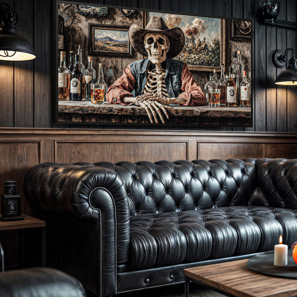 Tailored Canvases Canvas Skeleton Cowboy Barman At Western Saloon Wall Art