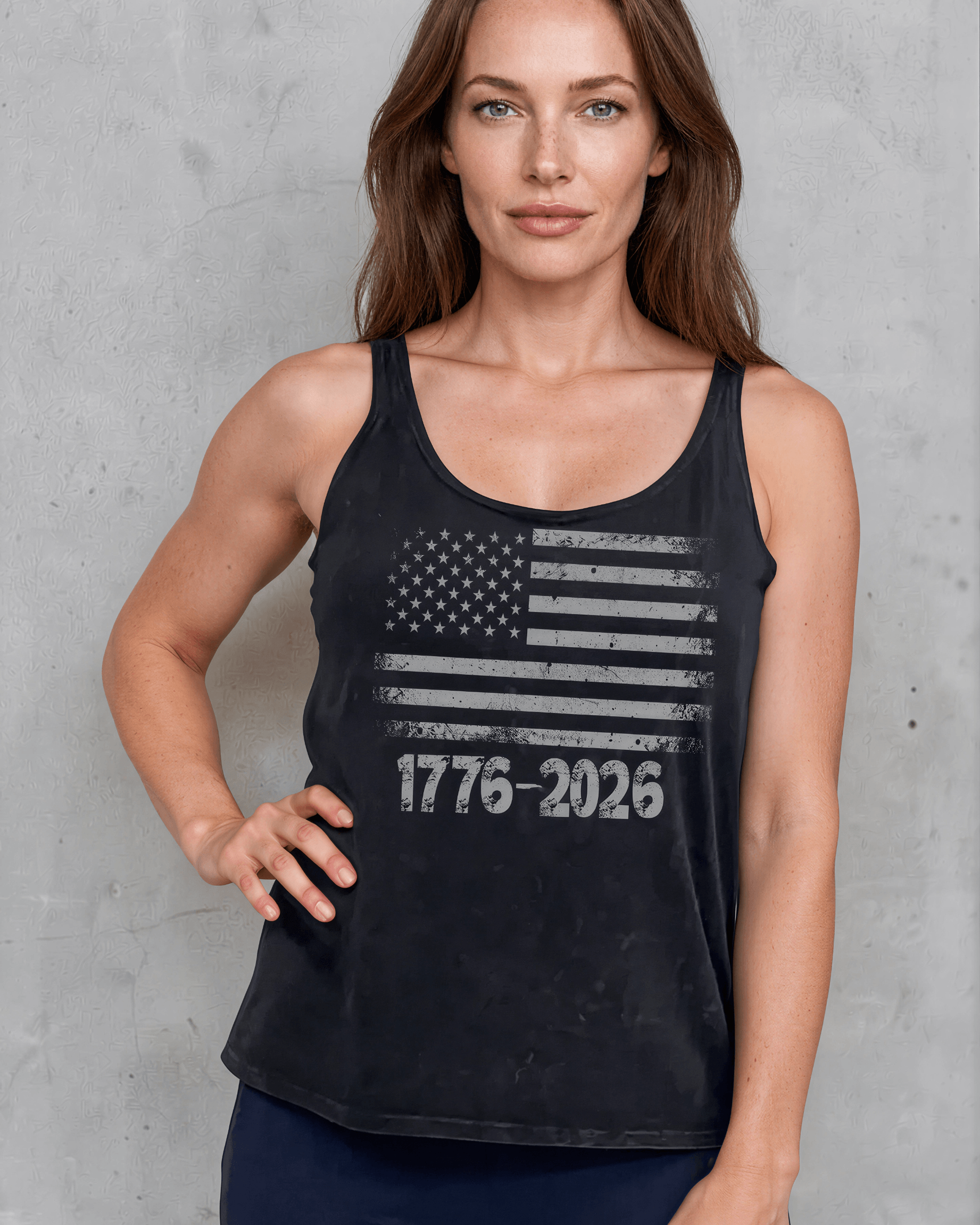 Crazy Cozy Cool Sleeveless Tops and Tanks 1776-2026 Distressed American Flag Graphic Tank Top