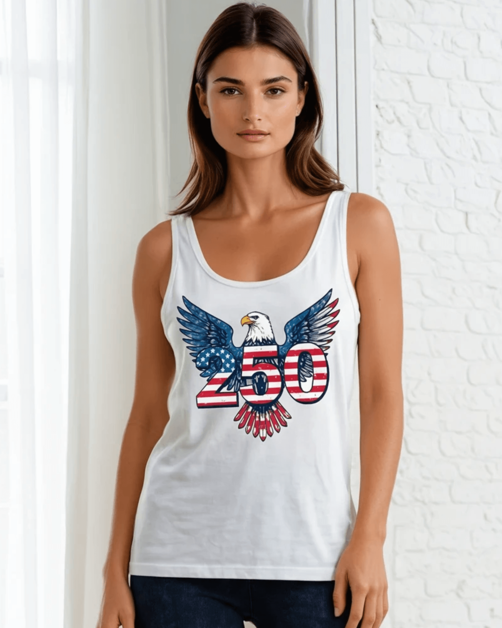 Crazy Cozy Cool Sleeveless Tops and Tanks American Eagle 250 Graphic 4th of July Tank Top Made in USA
