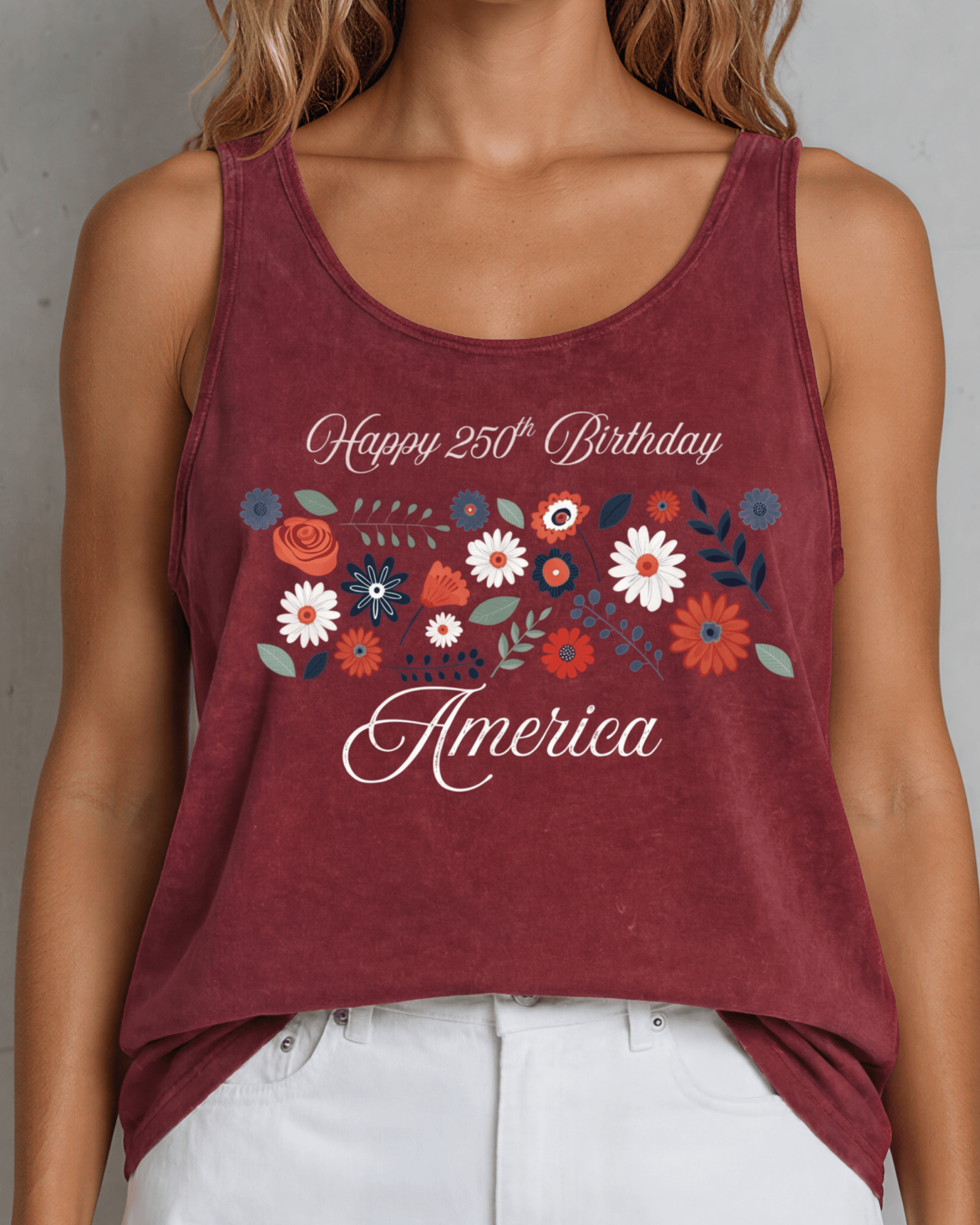 Crazy Cozy Cool Sleeveless Tops and Tanks Burnt Red Clay / Happy 250 Birthday / Small Happy 250th Birthday America Tank Top | Burnt Red Clay