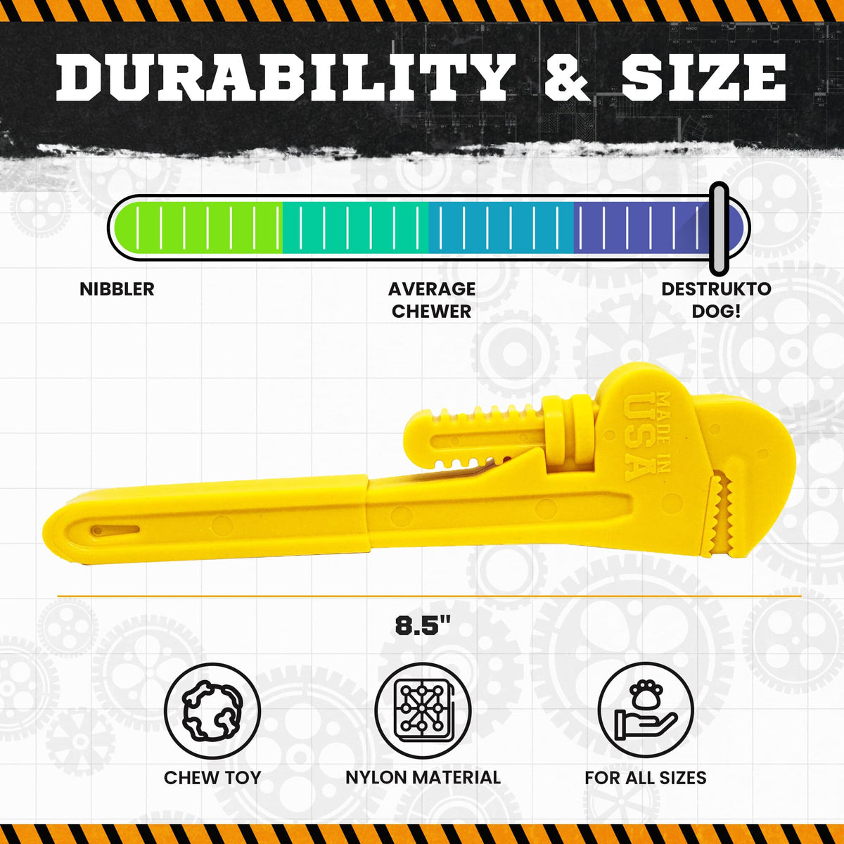 Pipe Wrench Nylon Dog Toy for Aggressive Chewers | USA Made | SodaPup