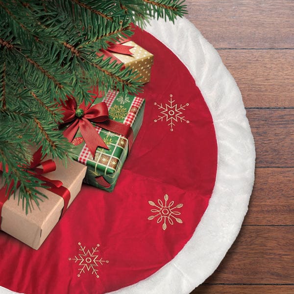 Old World Christmas 48 X 48 / 50102 48" Red Snowflake Embroidered Tree Skirt With Faux Fur Trim