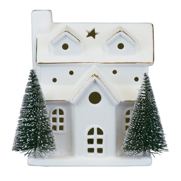 Lit Ceramic House With Trees - My American Goods