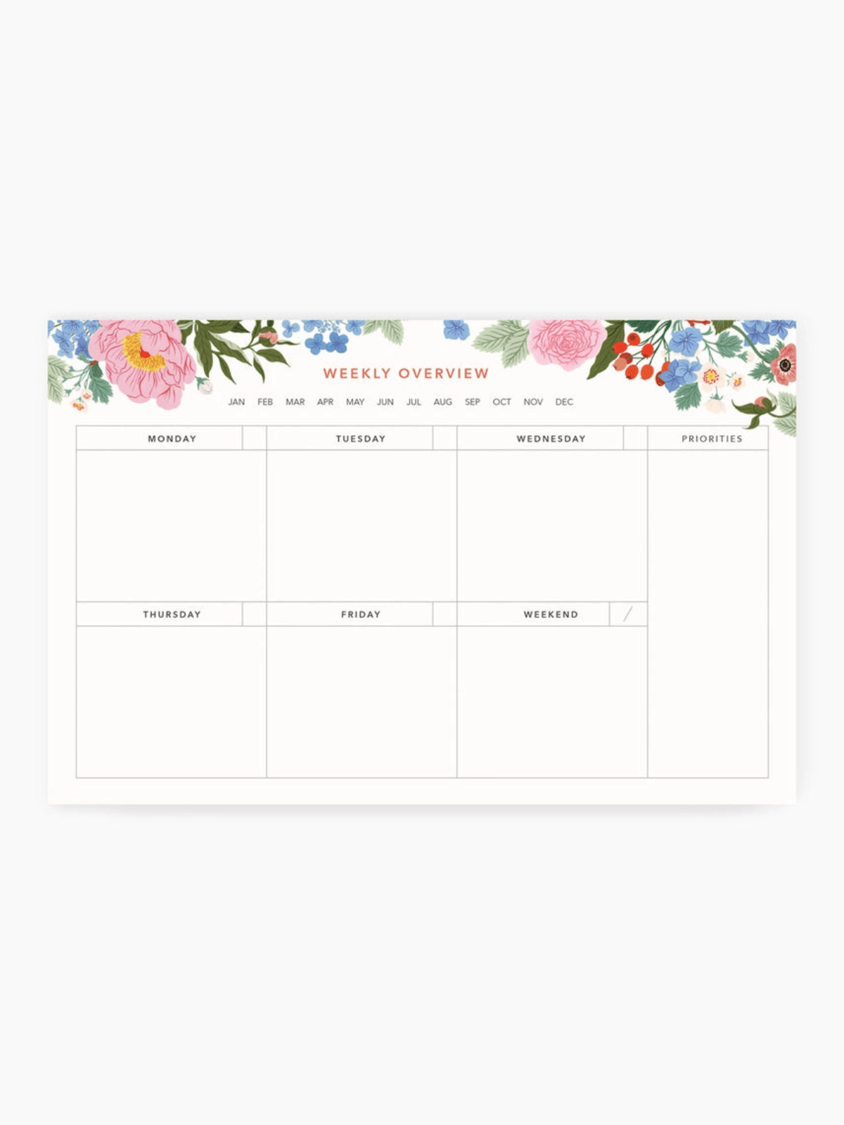 Ash & Rose notebook Red Botanical Weekly Overview Notepad