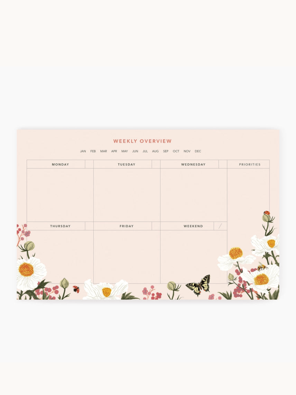 Ash & Rose notebook Pink Botanical Weekly Overview Notepad