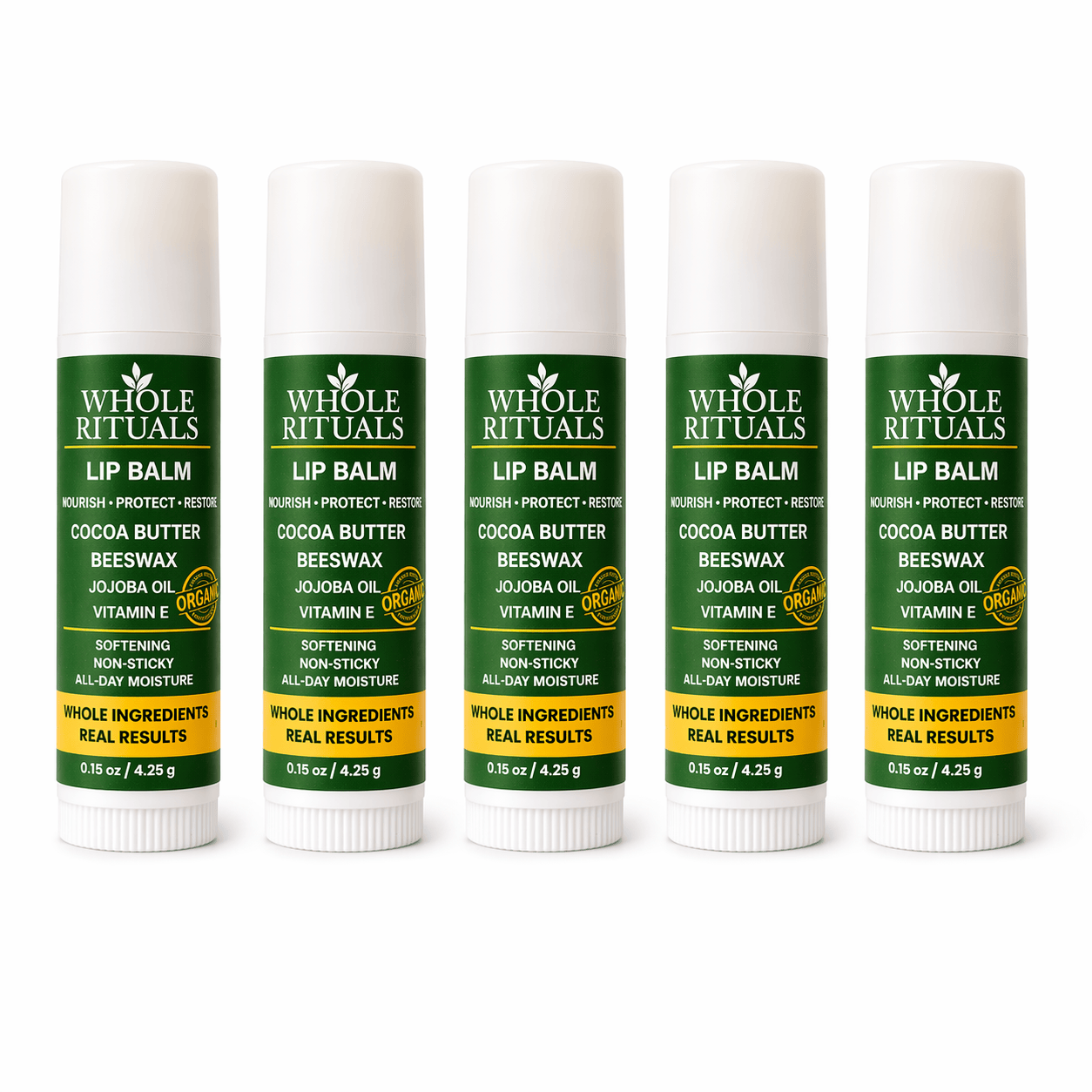 Whole Rituals Lip Balms 5-Pack Cocoa Butter Lip Balm | Beeswax + Jojoba Oil + Vitamin E