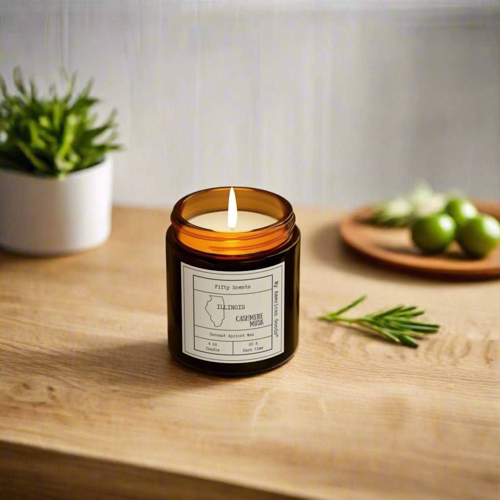 Illinois - Coconut Apricot Scented Candle | Cashmere Musk Aroma | Home Fragrance - My American Goods