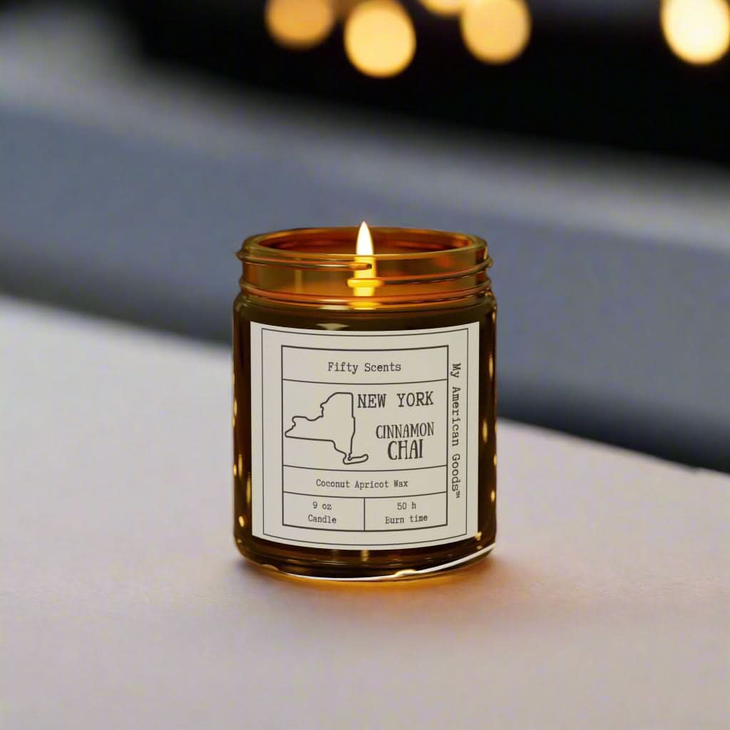 New York - Cinnamon Chai Scented Candle - Coconut Apricot Wax - My American Goods