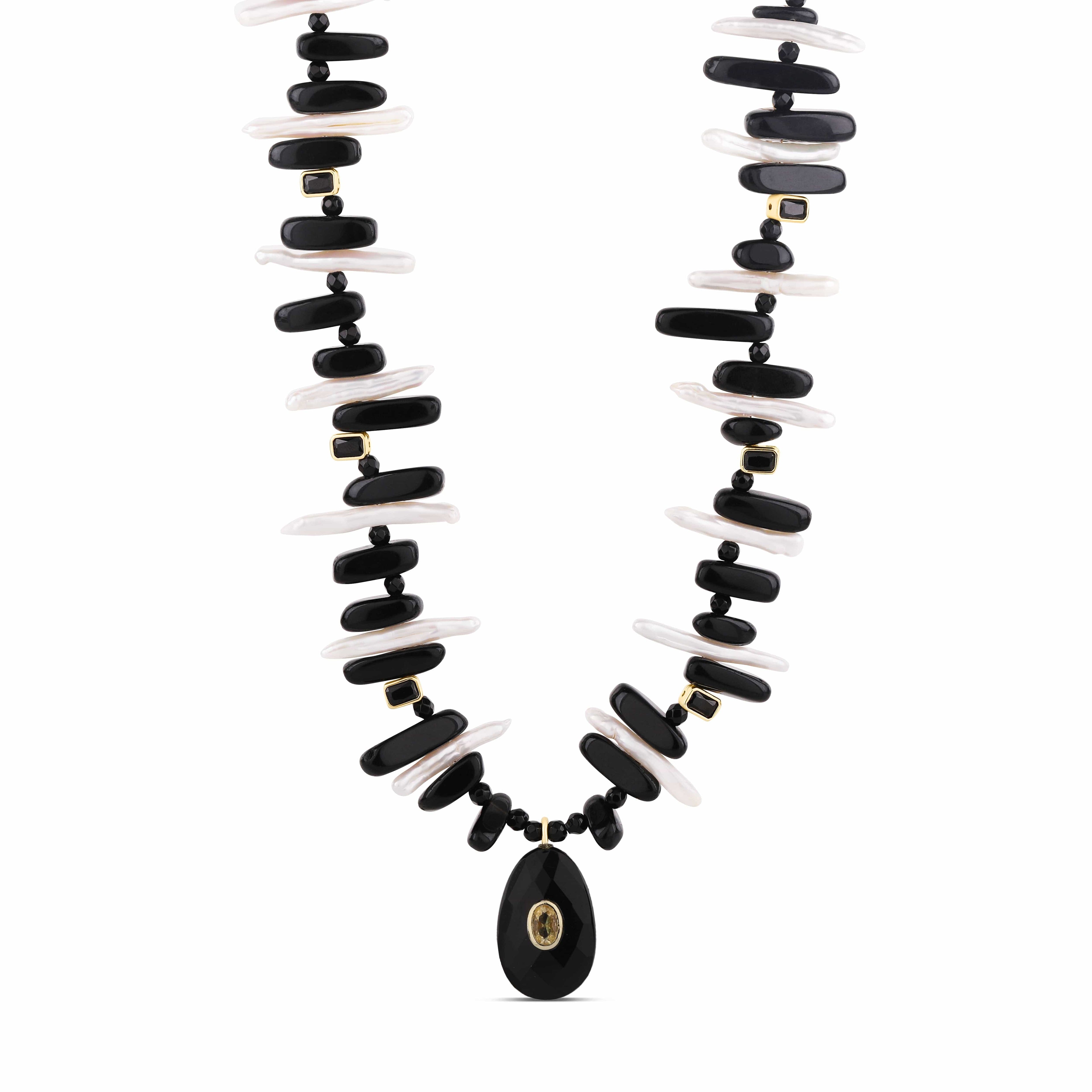 Onyx & Baroque Pearl Statement Necklace