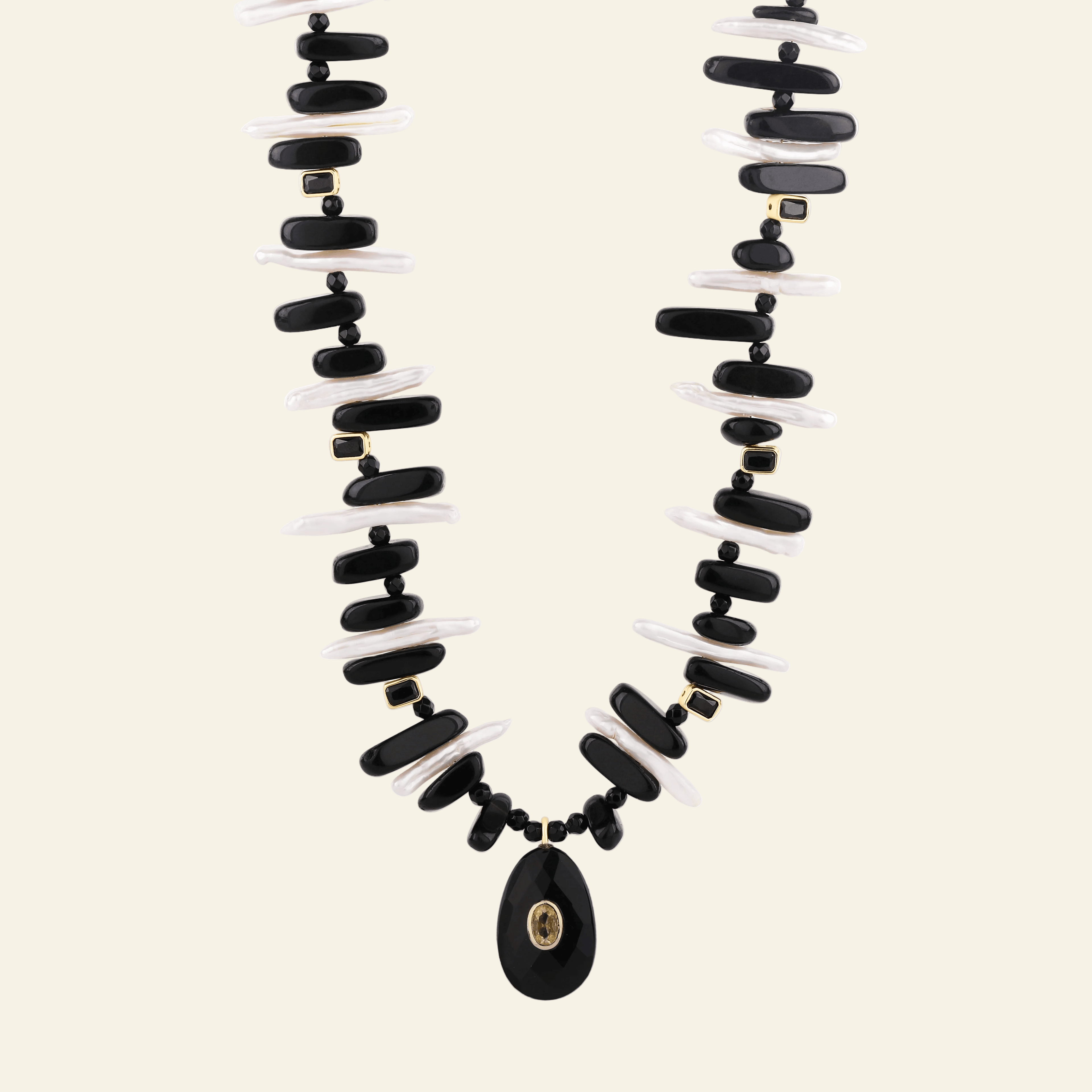 Onyx & Baroque Pearl Statement Necklace