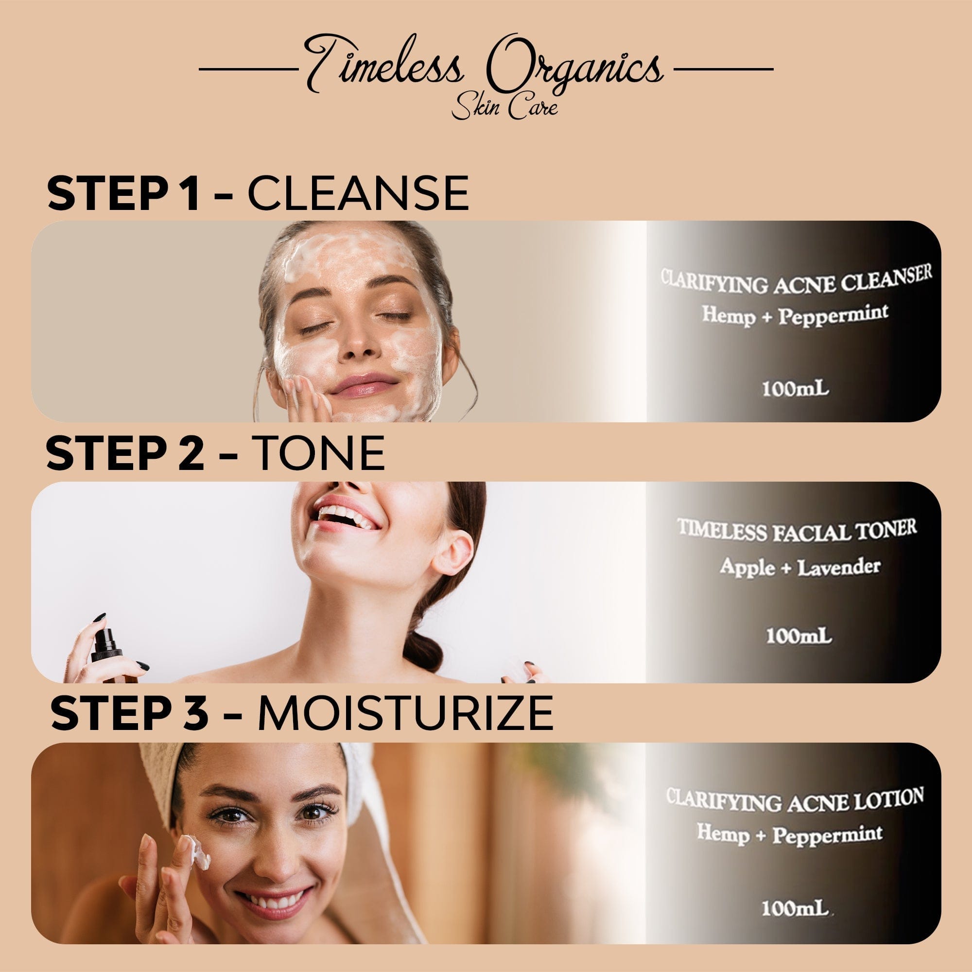 Timeless Organics Skin Care Kit 3-Step Acne System