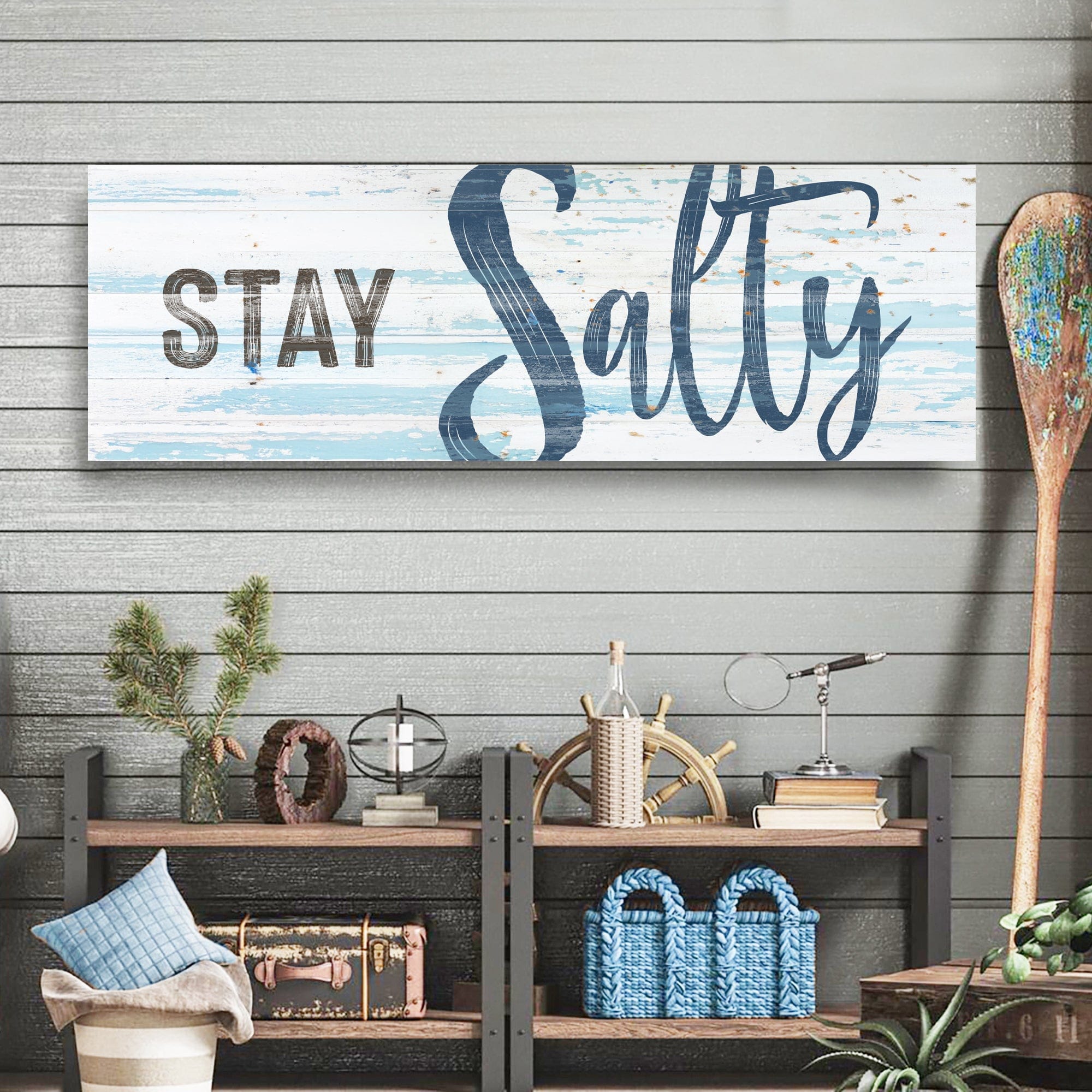 Tailored Canvases Canvas 12x36 inch Medium Premium Gallery Wrapped Stay Salty Coastal Sign IX