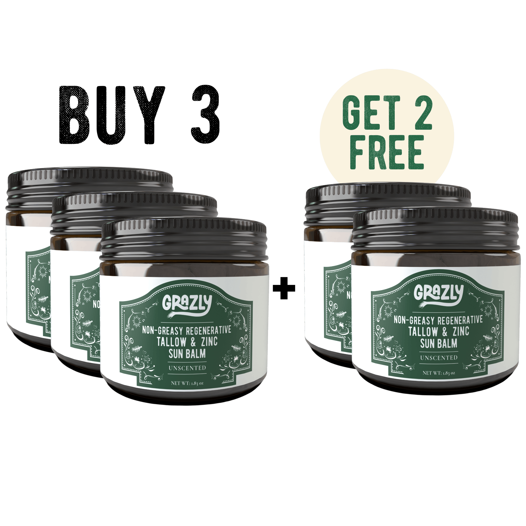 Grazly Buy 3 Get 2 Free Regenerative Tallow & Zinc Sun Balm
