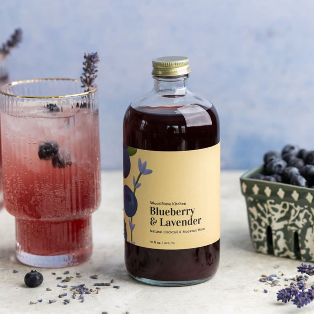 Wood Stove Kitchen Cocktail and Drink Mixers Blueberry & Lavender Syrup, 16 fl oz