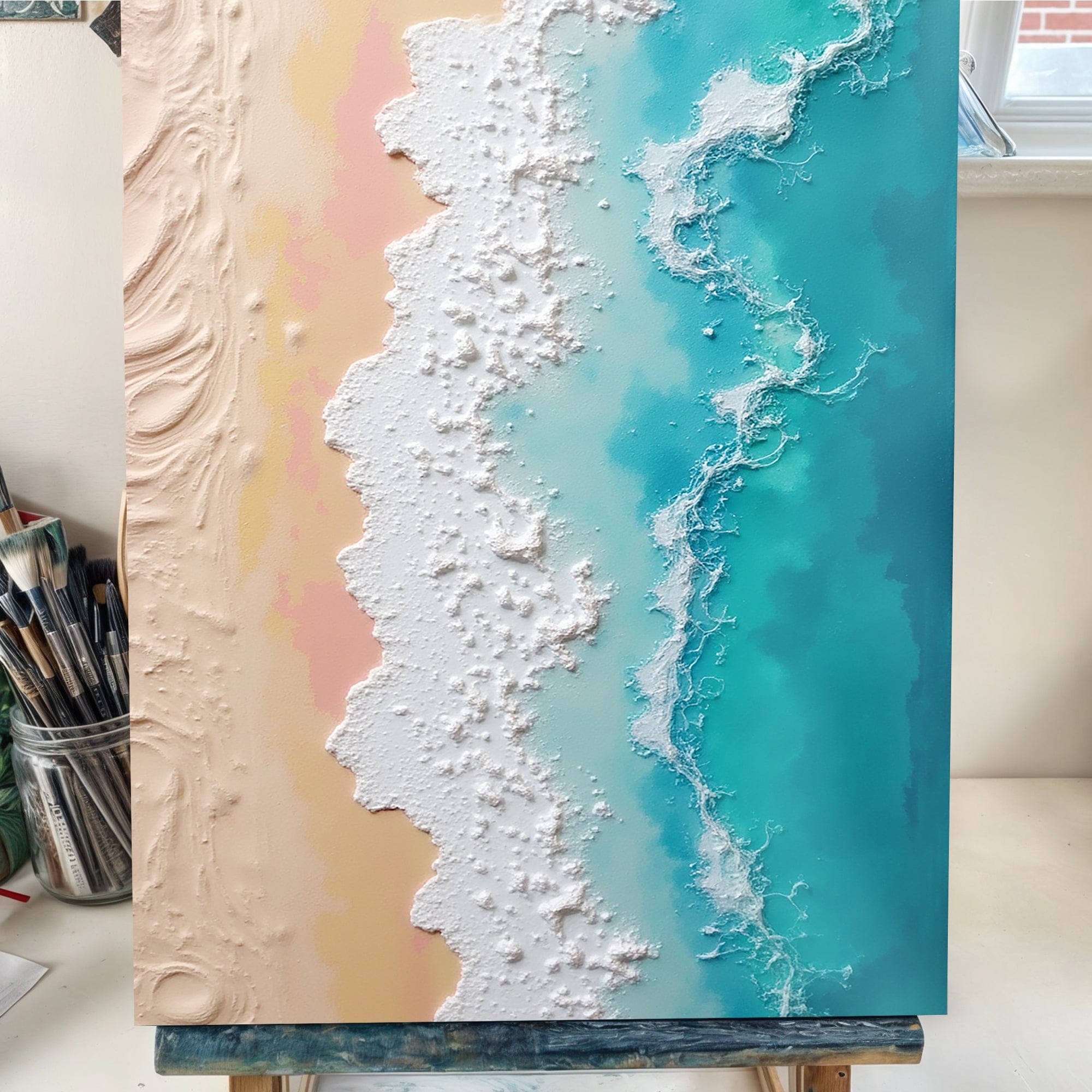 Tailored Canvases Canvas 3D Minimalist Pink and Blue Ocean Wall Art
