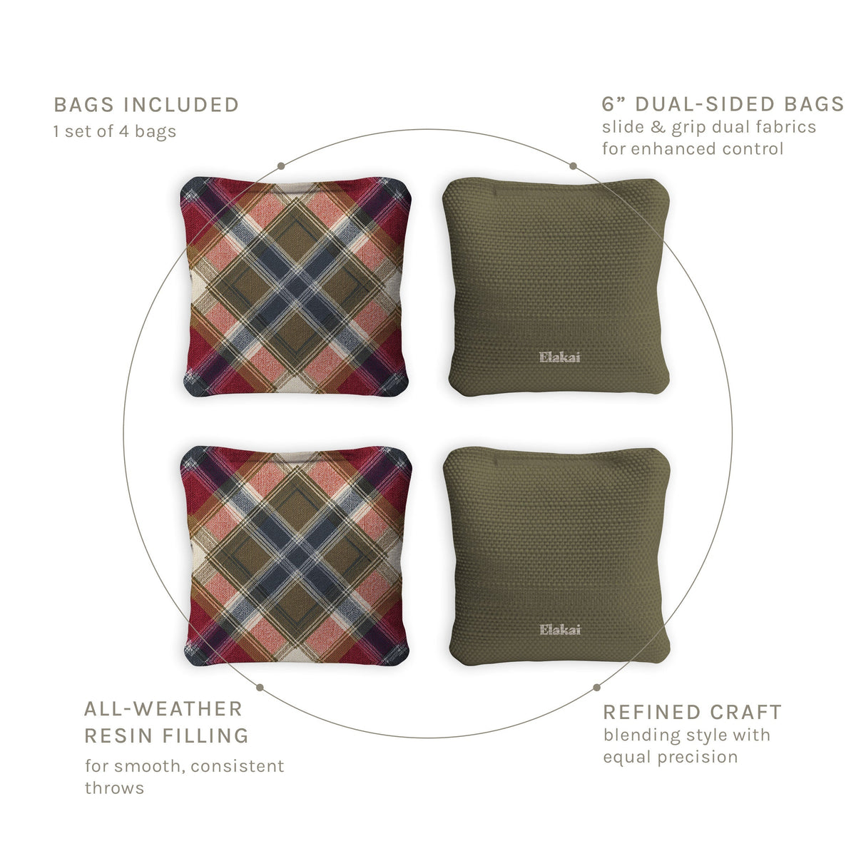 6-in Dual-Sided Cornhole Bags | Plaid Collection
