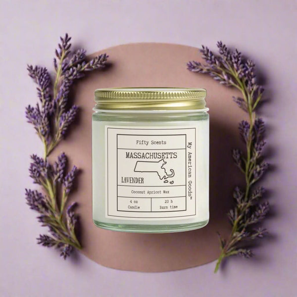 Massachusetts - Lavender Scented Candle - Coconut Apricot Wax - My American Goods