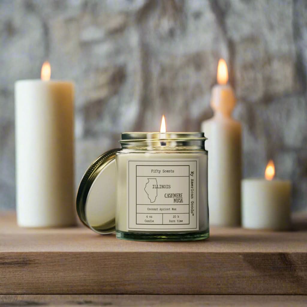 Illinois - Coconut Apricot Scented Candle | Cashmere Musk Aroma | Home Fragrance - My American Goods