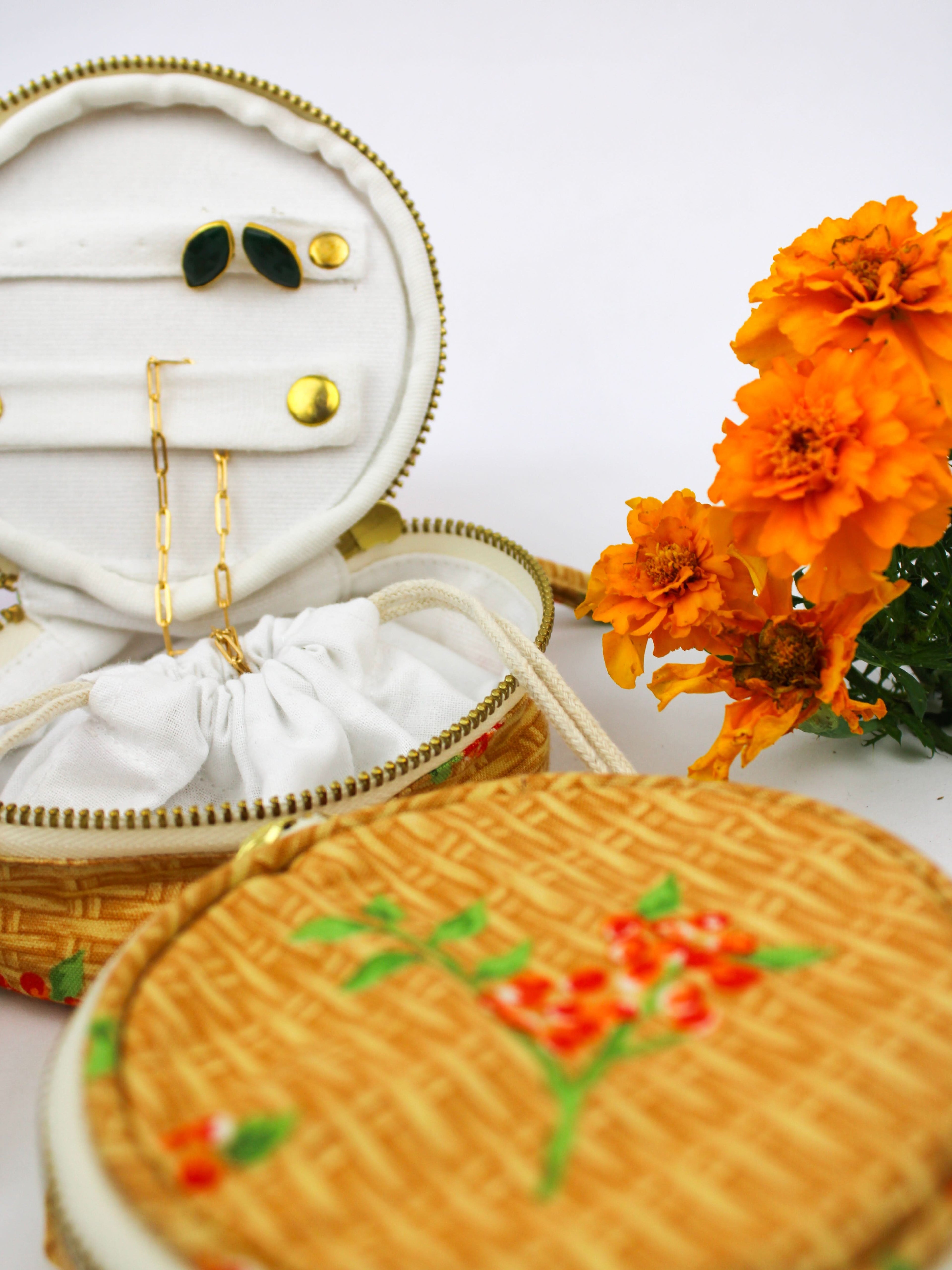 Coral Basket Jewelry Pouch - My American Goods