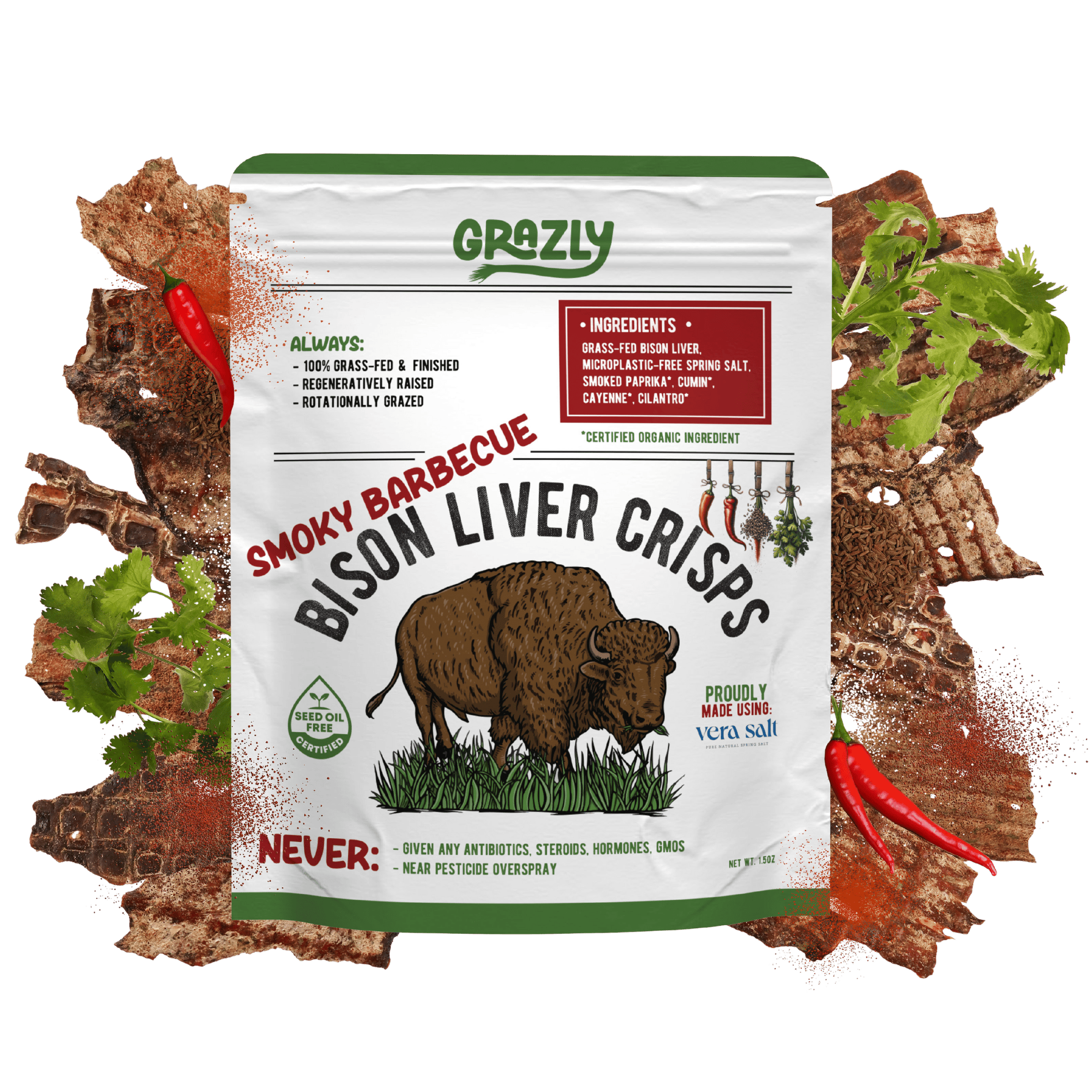 Grazly Bison Crisp Smoky Barbecue / 1 Pack Bison Liver Crisps - 100% Grass-Fed/Finished