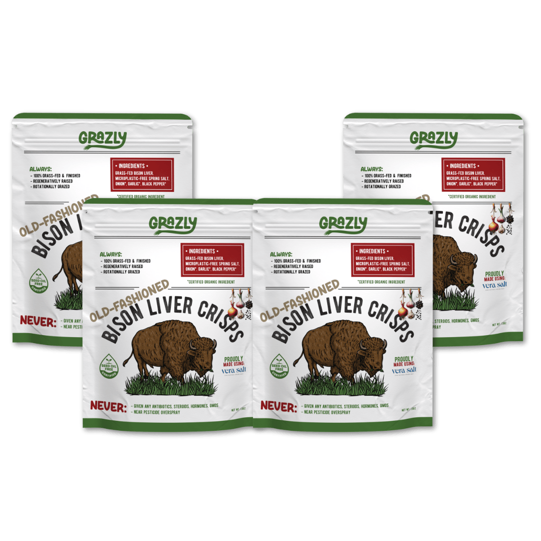 Grazly Bison Crisp Old Fashioned / 4 Pack Bison Liver Crisps - 100% Grass-Fed/Finished