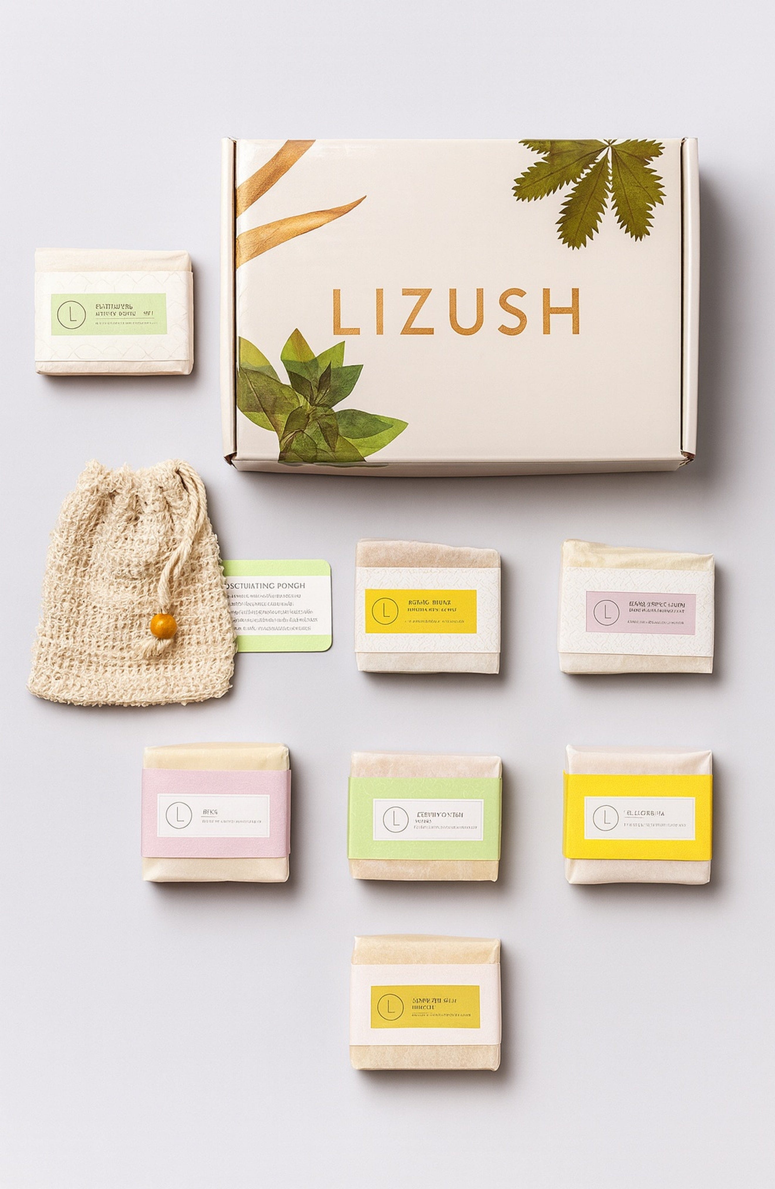 Lizush NATURAL SOAP BAR Set of 6 Handmade cold process ,Natural Soap Bars in gift Set box
