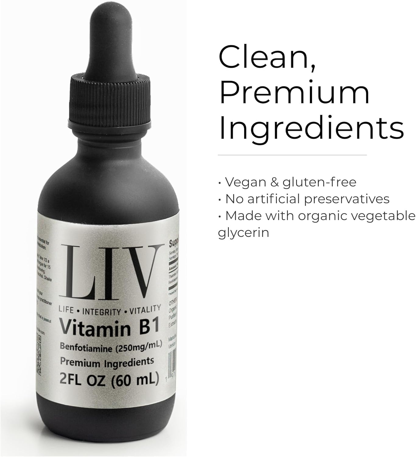 LIV Vitamin B1 Thiamine Liquid Metabolic Booster (Benfotiamine 250mg, 60 servings)