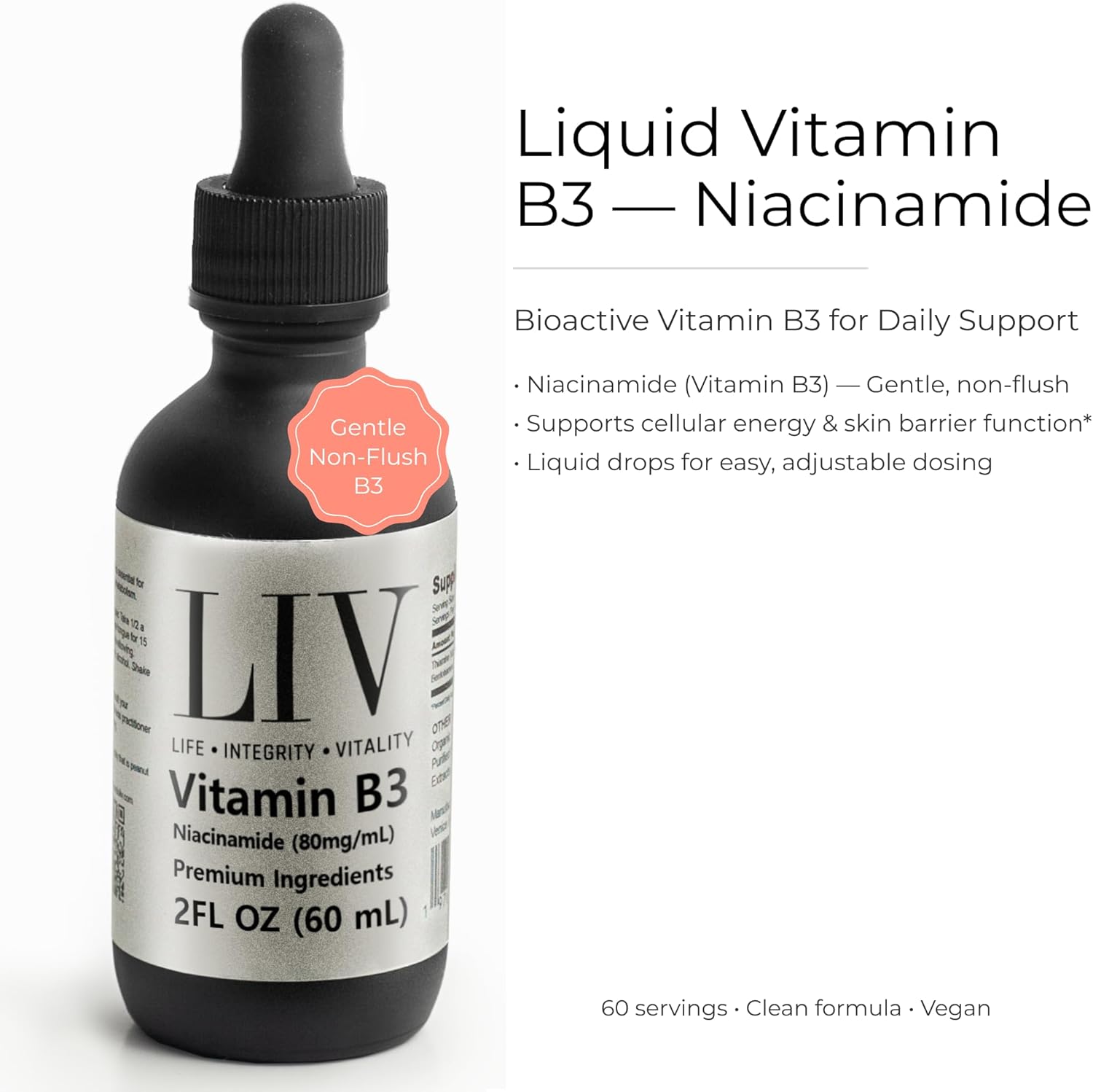 Vitamin B3 Niacin Liquid (Niacinamide 80mg, 60 servings)