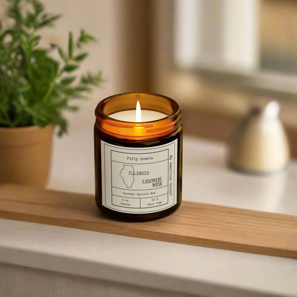 Illinois - Coconut Apricot Scented Candle | Cashmere Musk Aroma | Home Fragrance - My American Goods