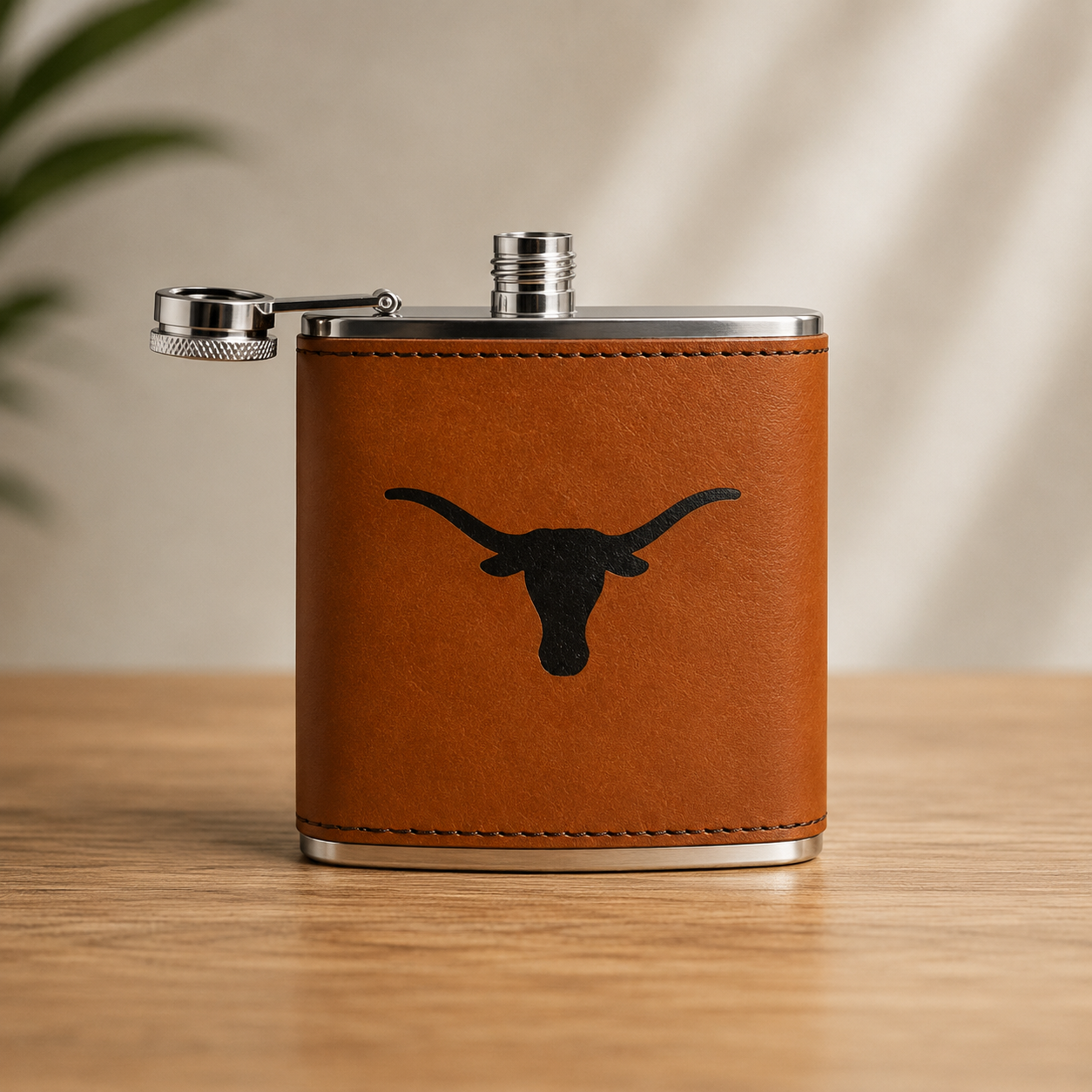 Texas Longhorns Leather Flask