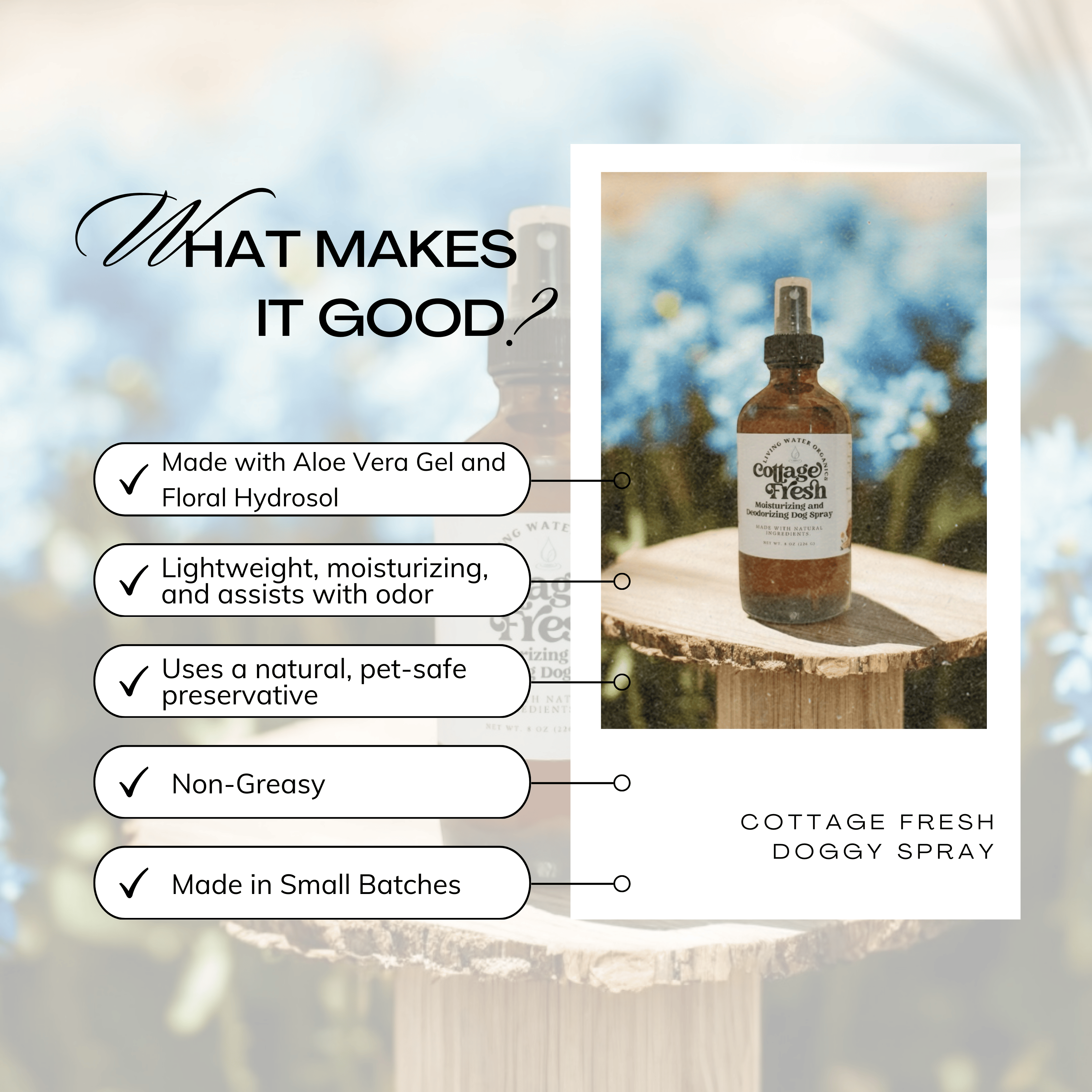 Dog Spray Deodorizing and Moisturizing Leave-In, Cottage Fresh Dog Line - My American Goods