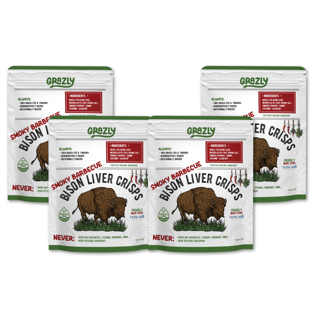 Grazly Bison Crisp Smoky Barbecue / 4 Pack Bison Liver Crisps - 100% Grass-Fed/Finished