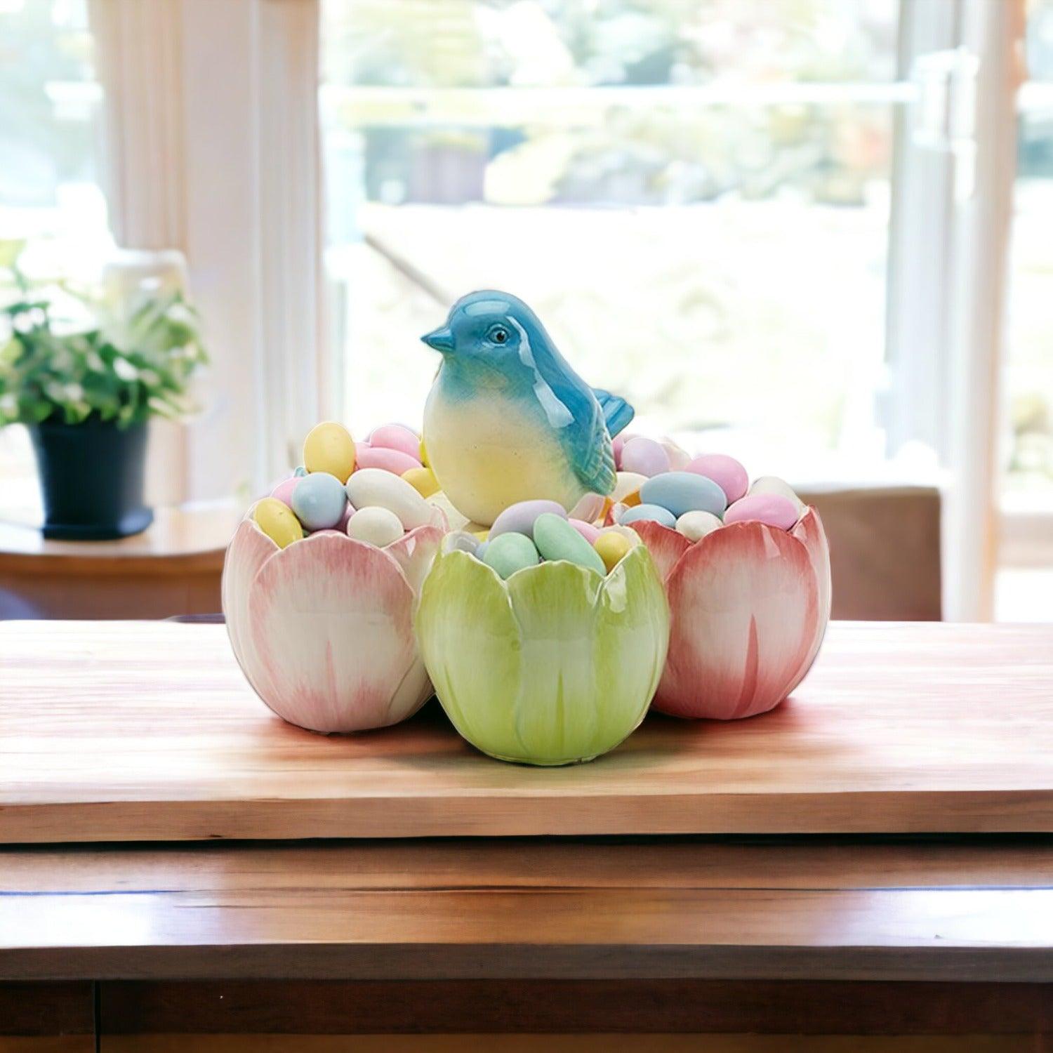Gia Roma Wooden Easter Decor Tidbit Dish Pastel