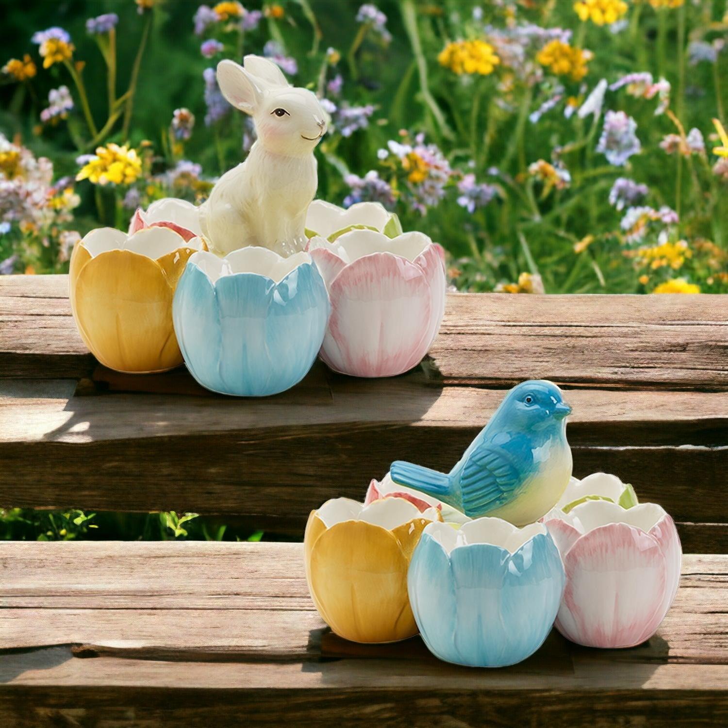 Gia Roma Wooden Easter Decor Tidbit Dish Pastel
