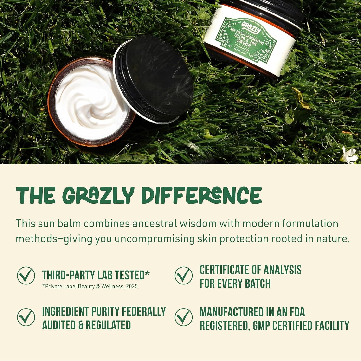 Grazly Sunscreen Regenerative Tallow & Zinc Sun Balm